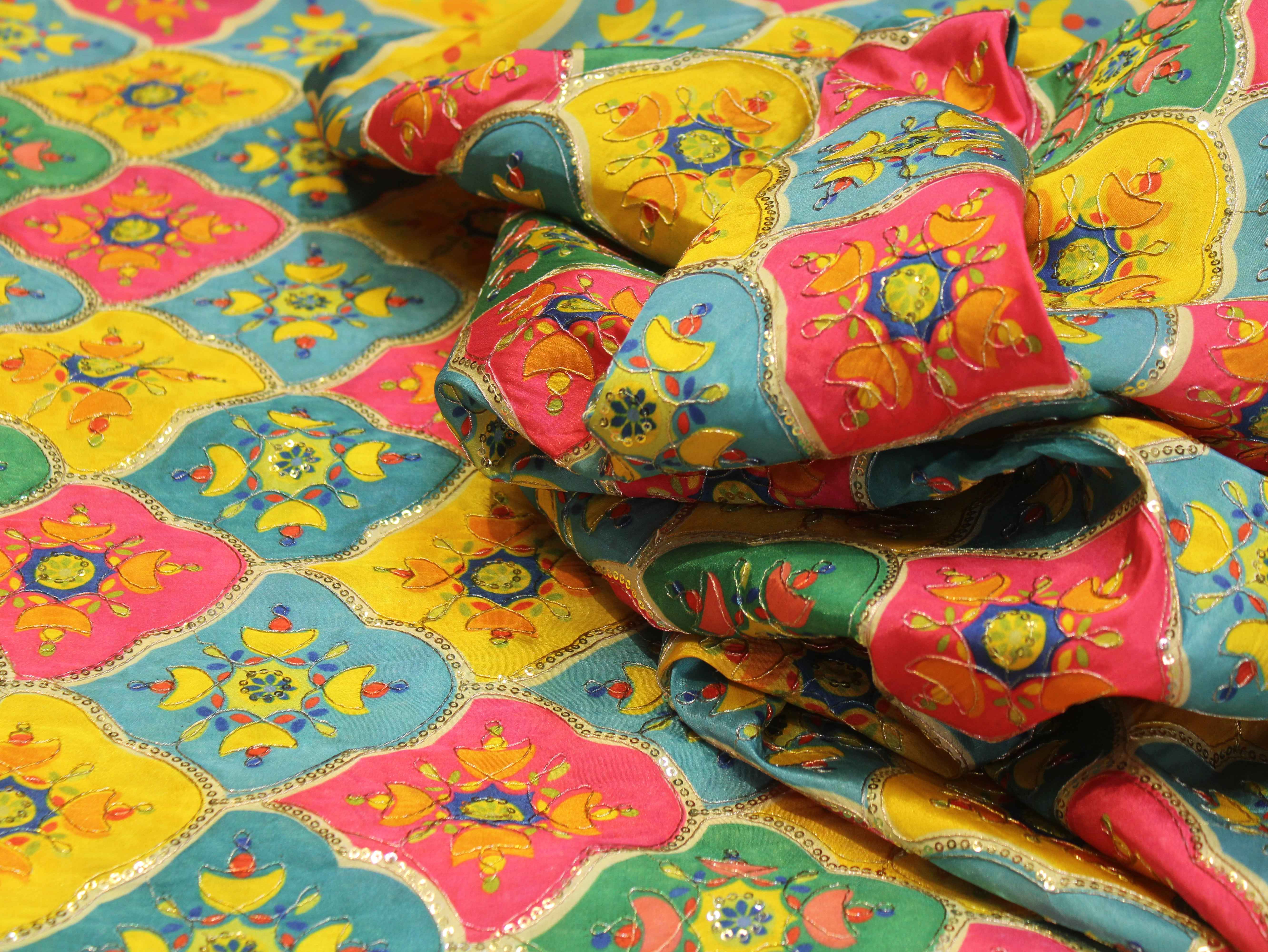 Premium Poly Crepe Position Print Work Fabric