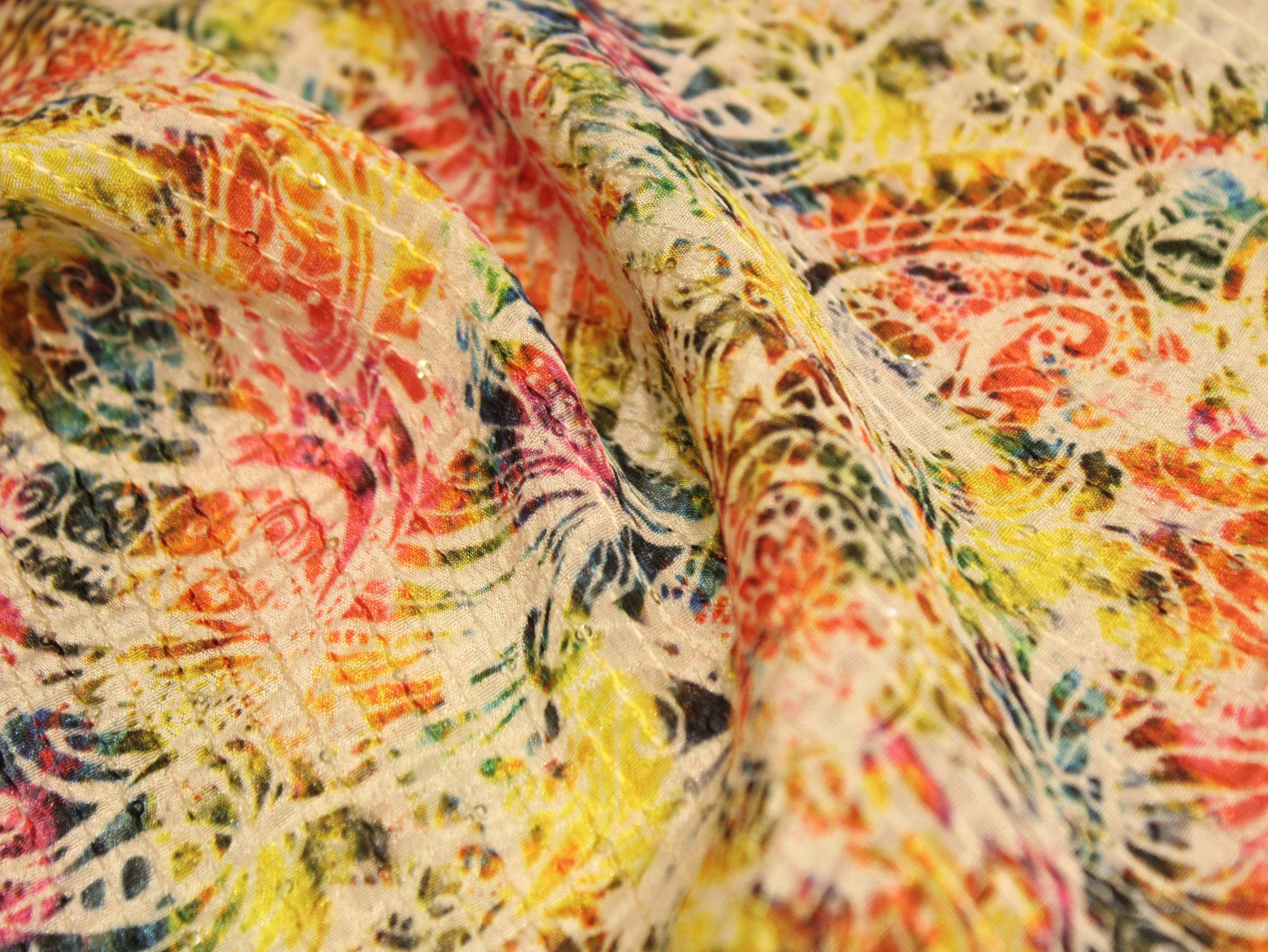 Vibrant X Mix & Match : Digital Viscos Chinon Silk Fabric - M'Foks