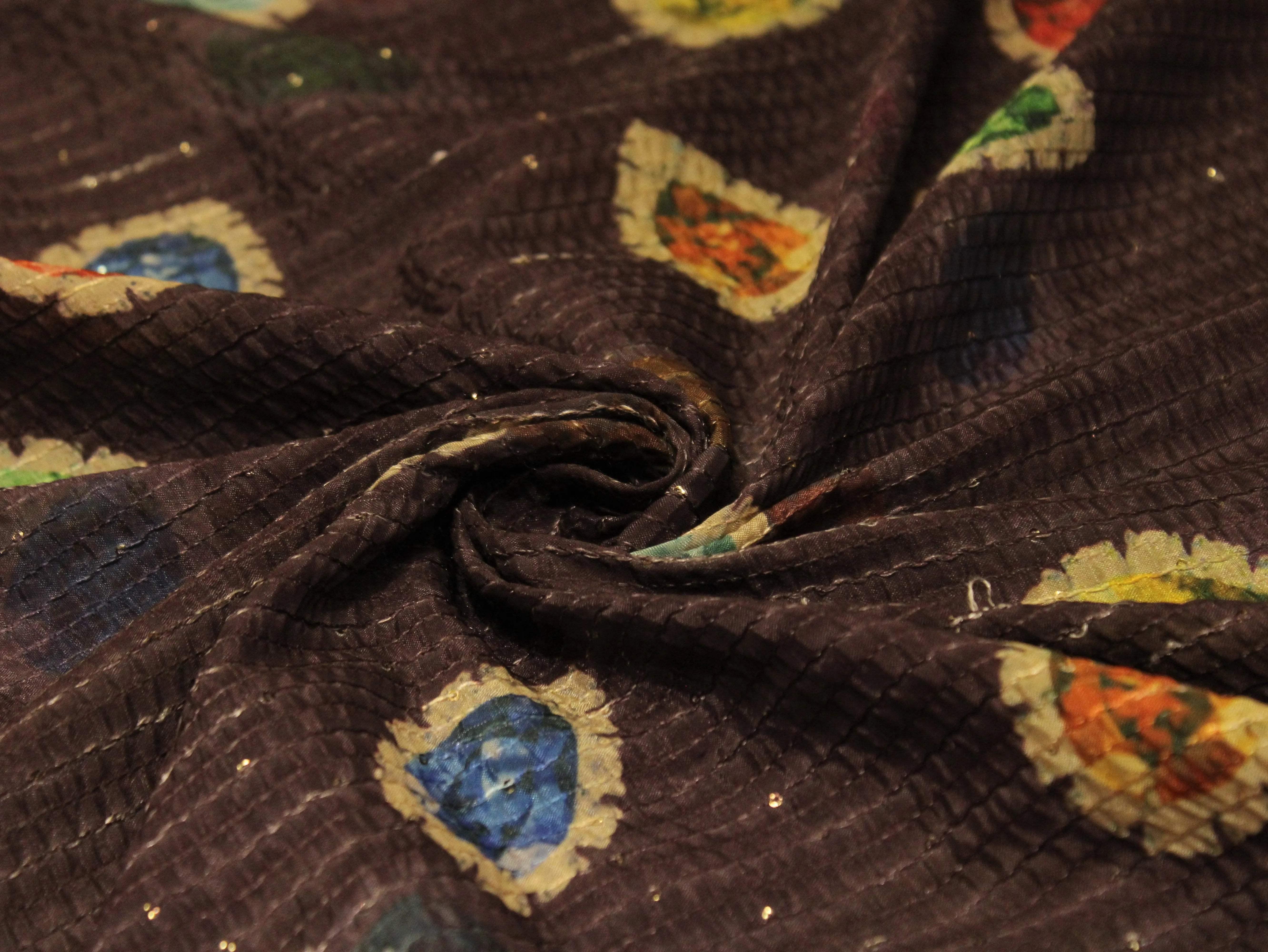 Digital Printed Chinon Fabric with Light Sequin Work
