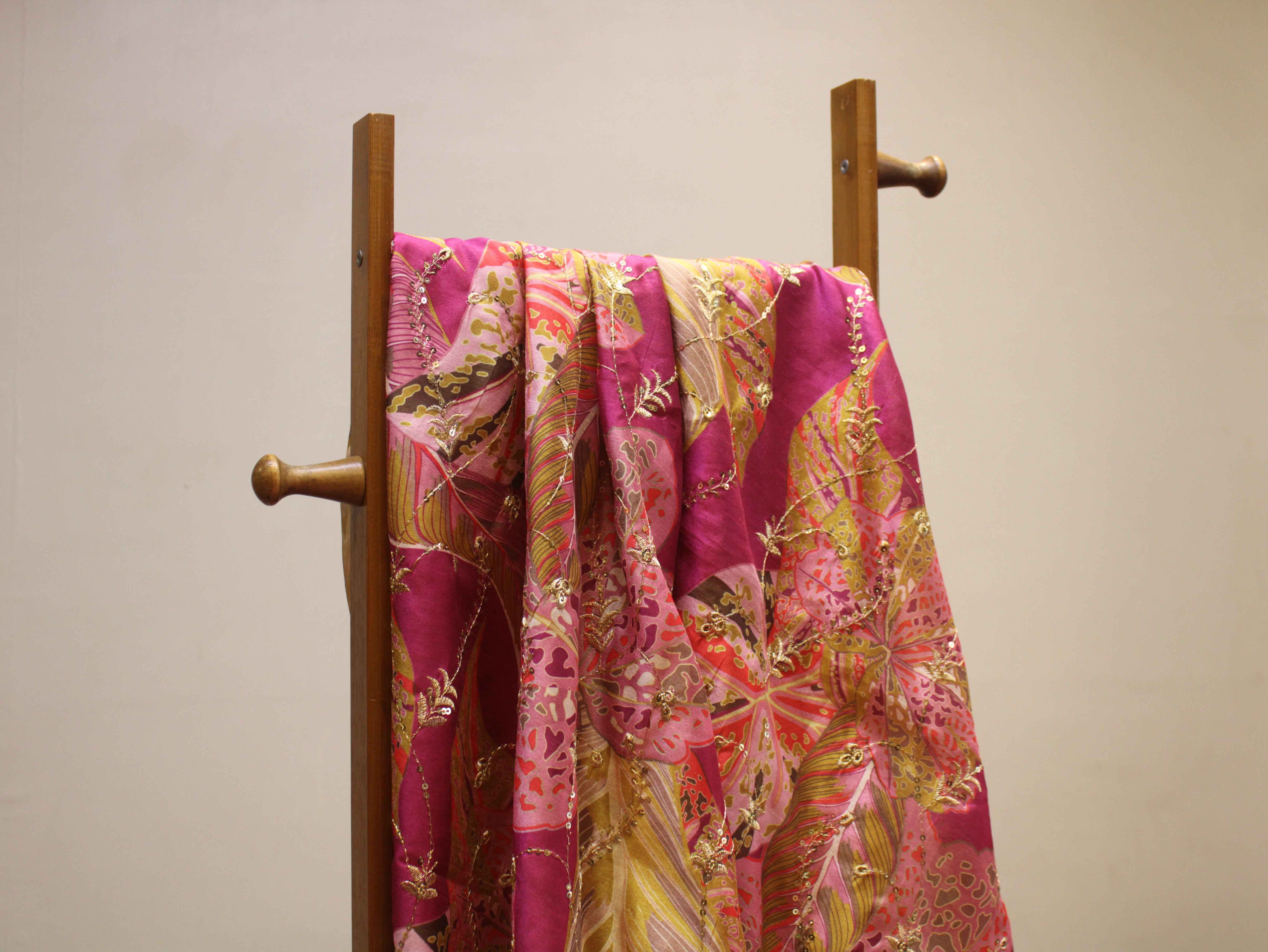 Dupion Silk Position Print Work Fabric