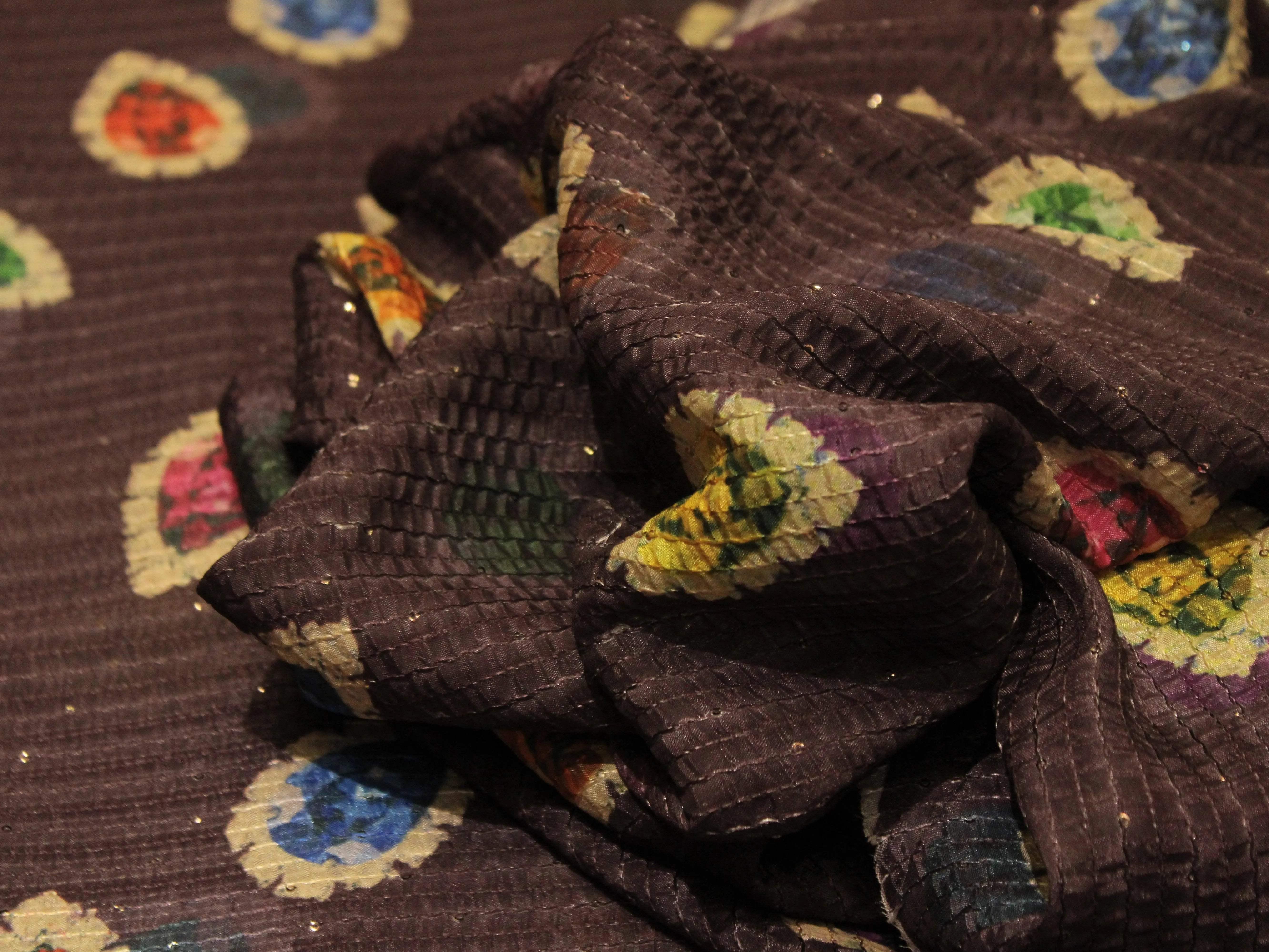 Digital Printed Chinon Fabric with Light Sequin Work