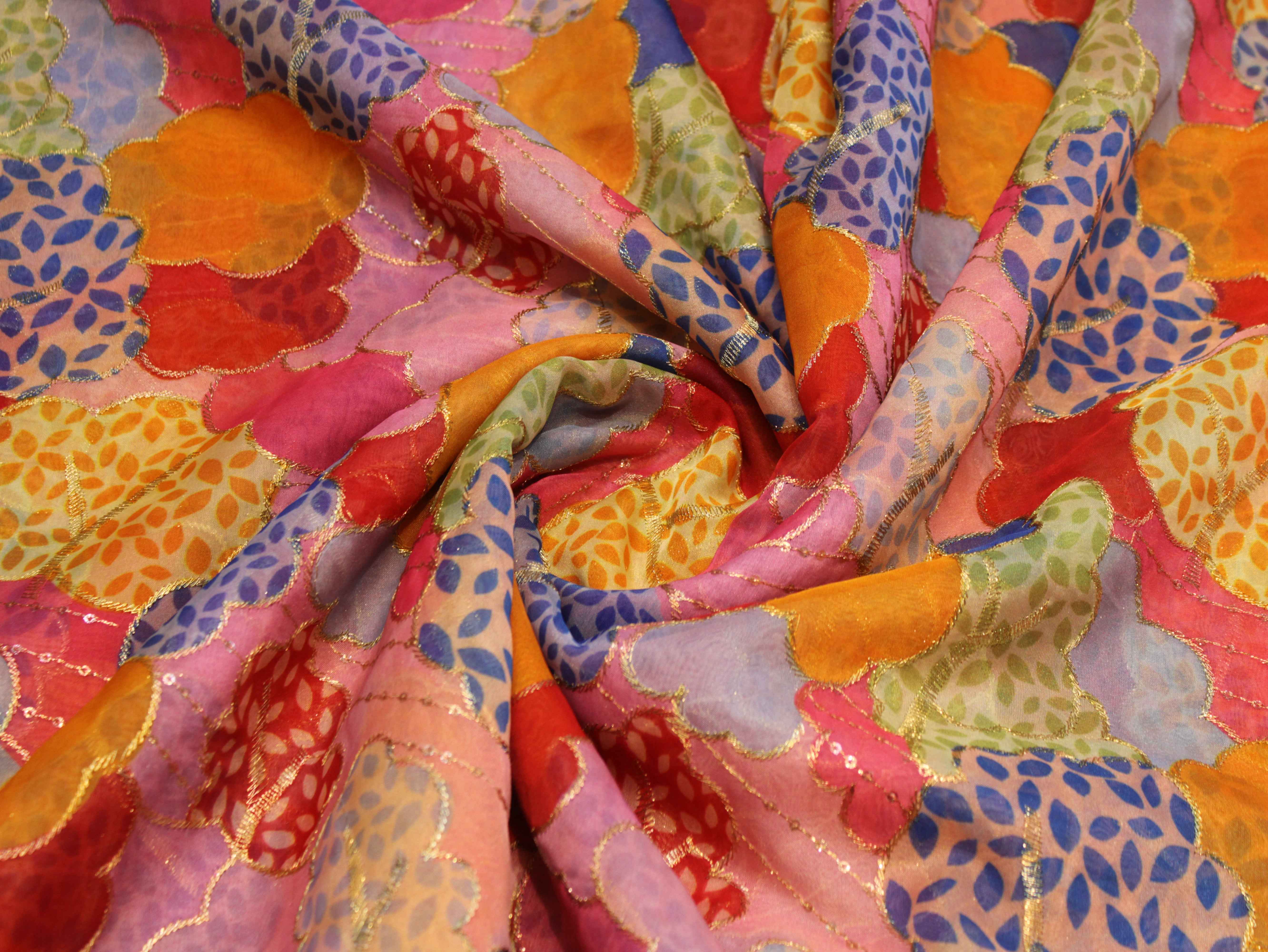 Pure Organza Position Print Work Fabric