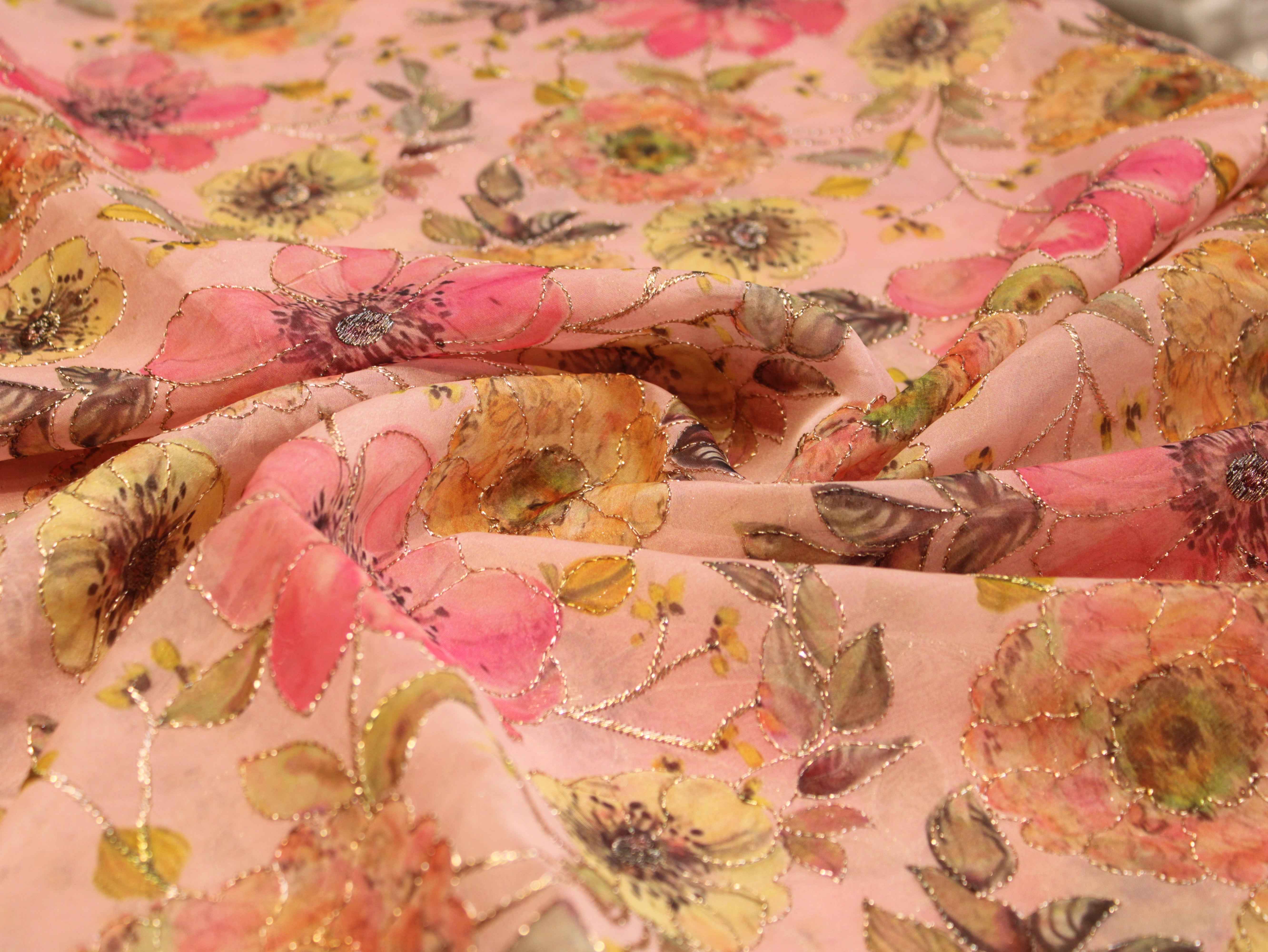 Pure Organza Position Print Work Fabric