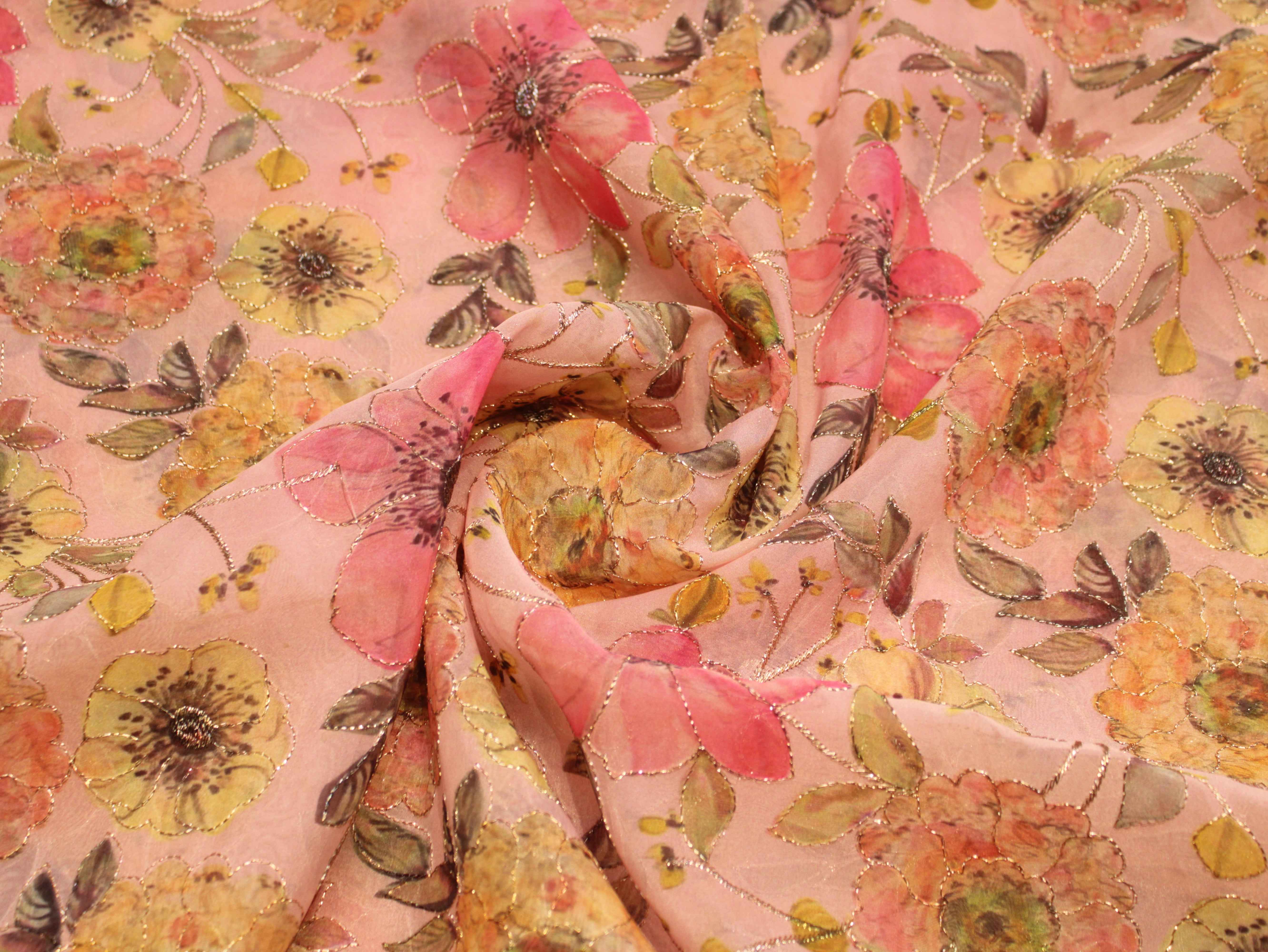 Pure Organza Position Print Work Fabric