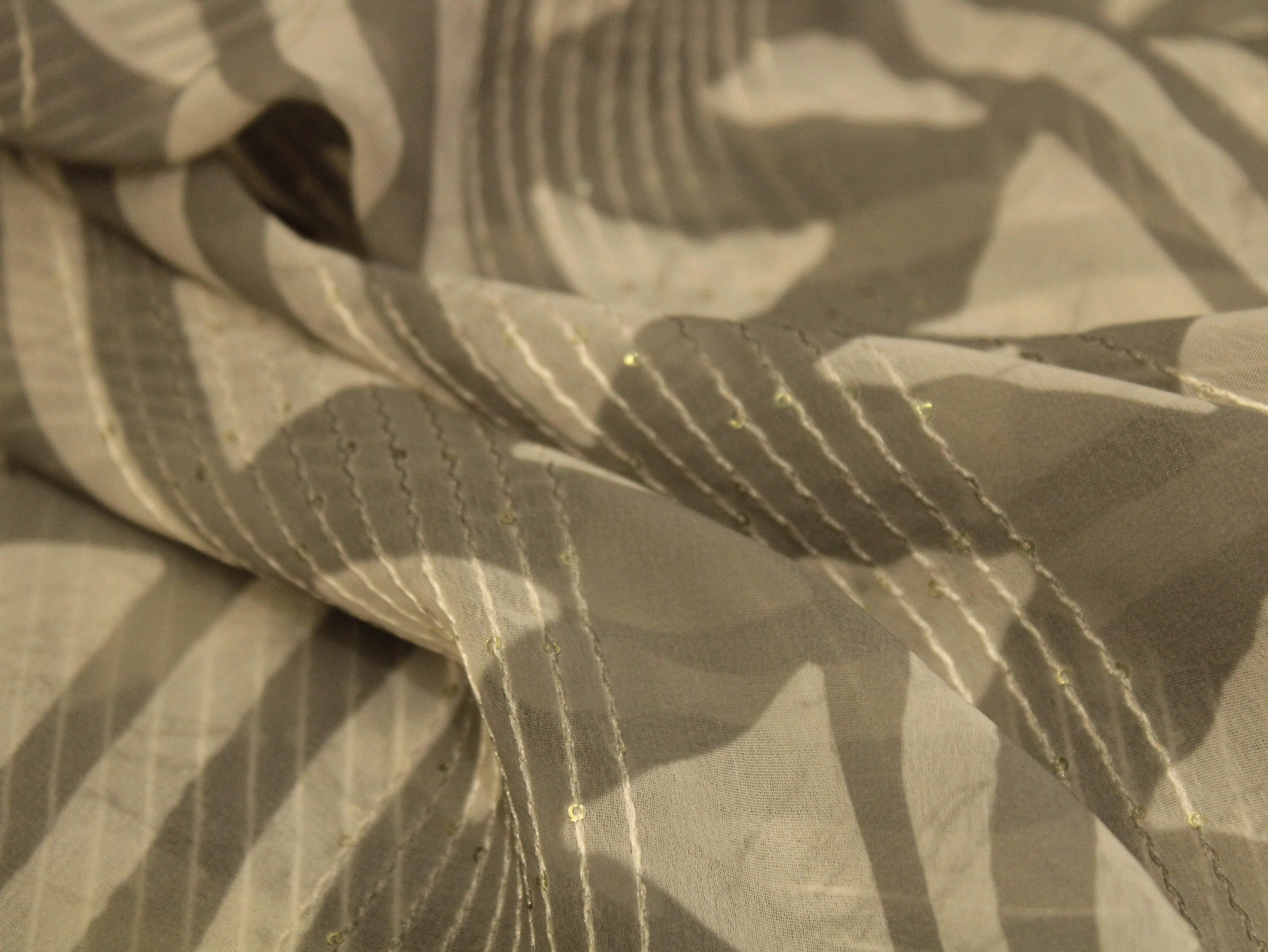 Digital Printed Chinon Fabric with Light Sequin Work