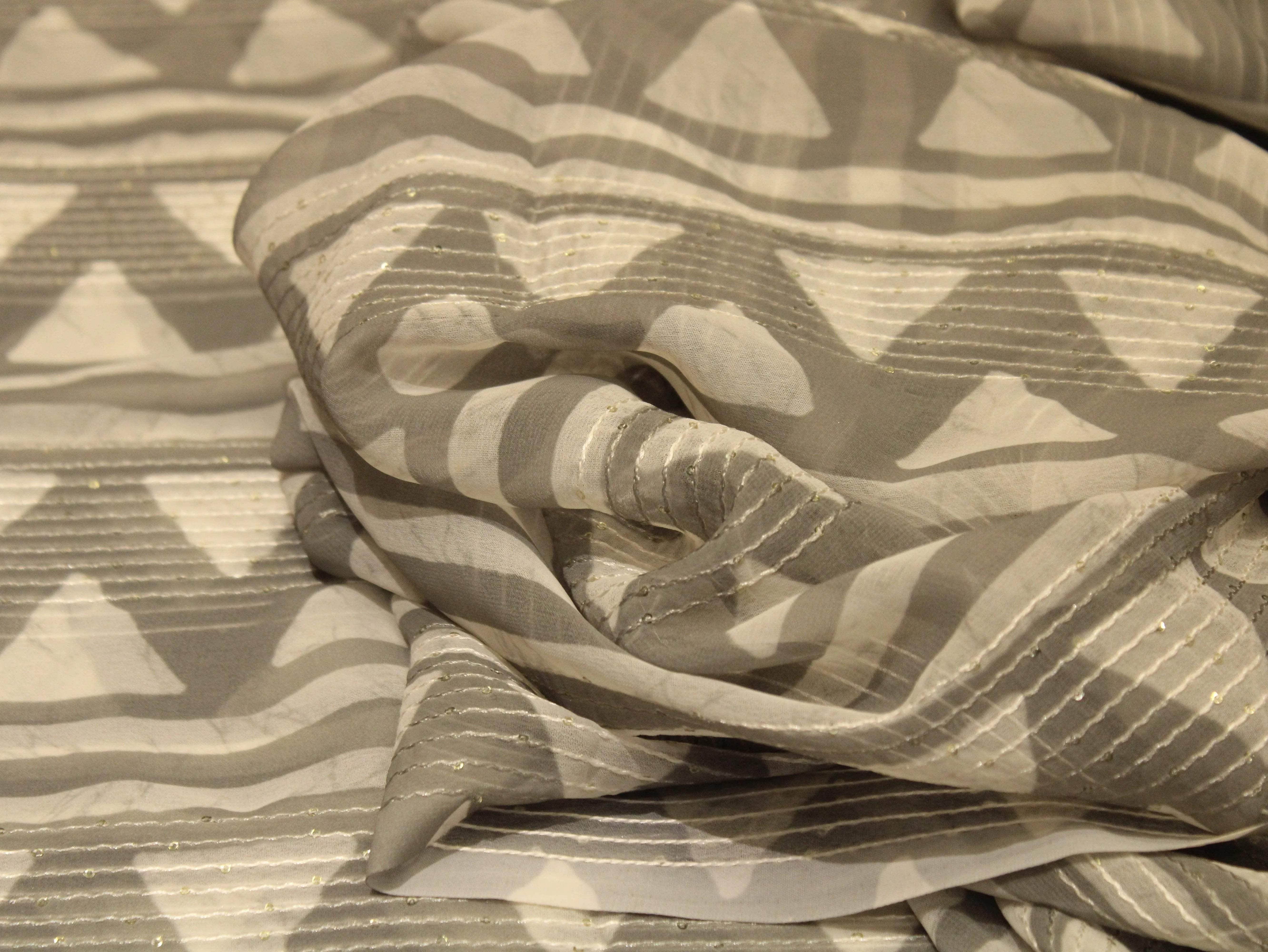 Digital Printed Chinon Fabric with Light Sequin Work