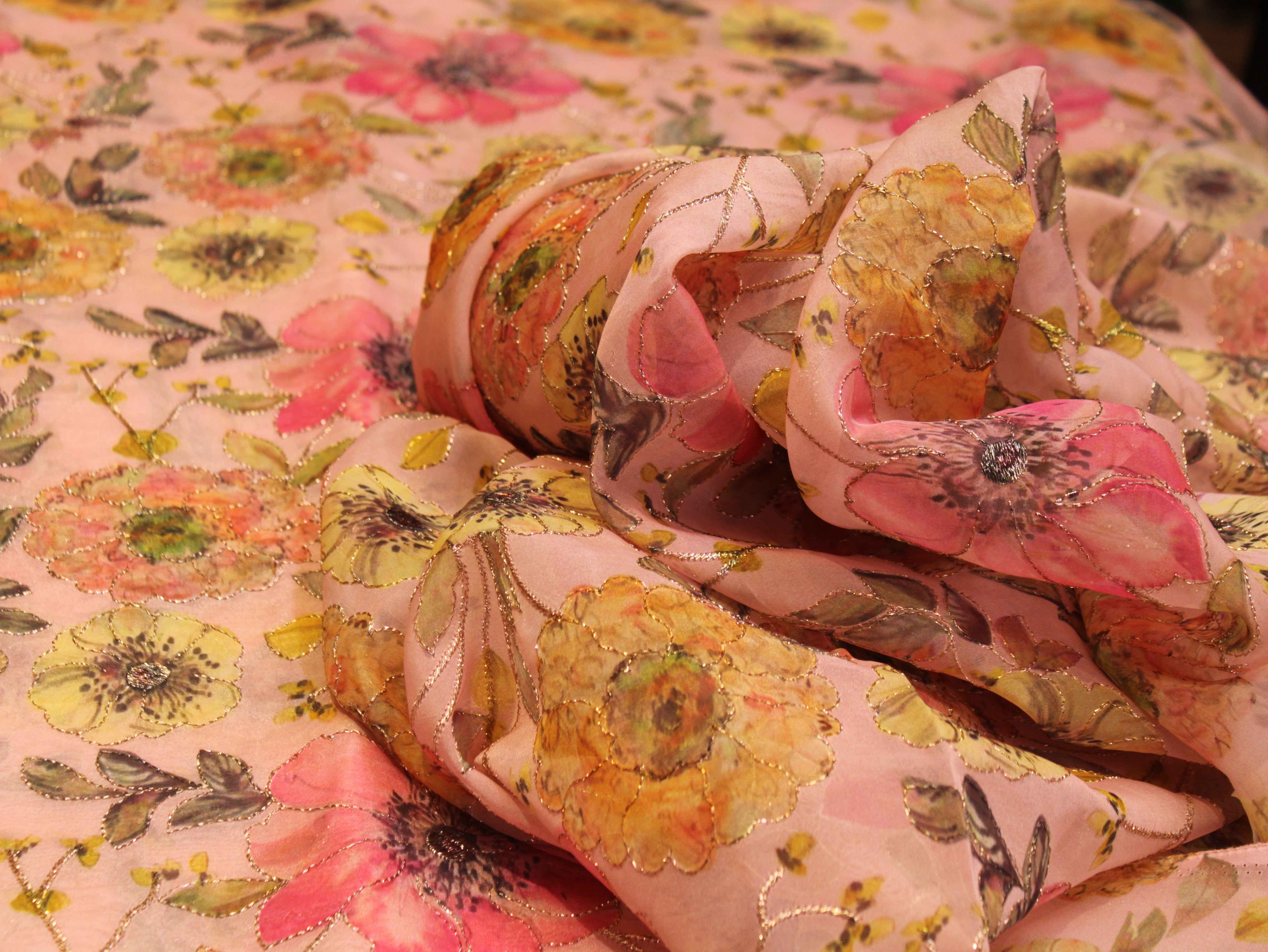 Pure Organza Position Print Work Fabric