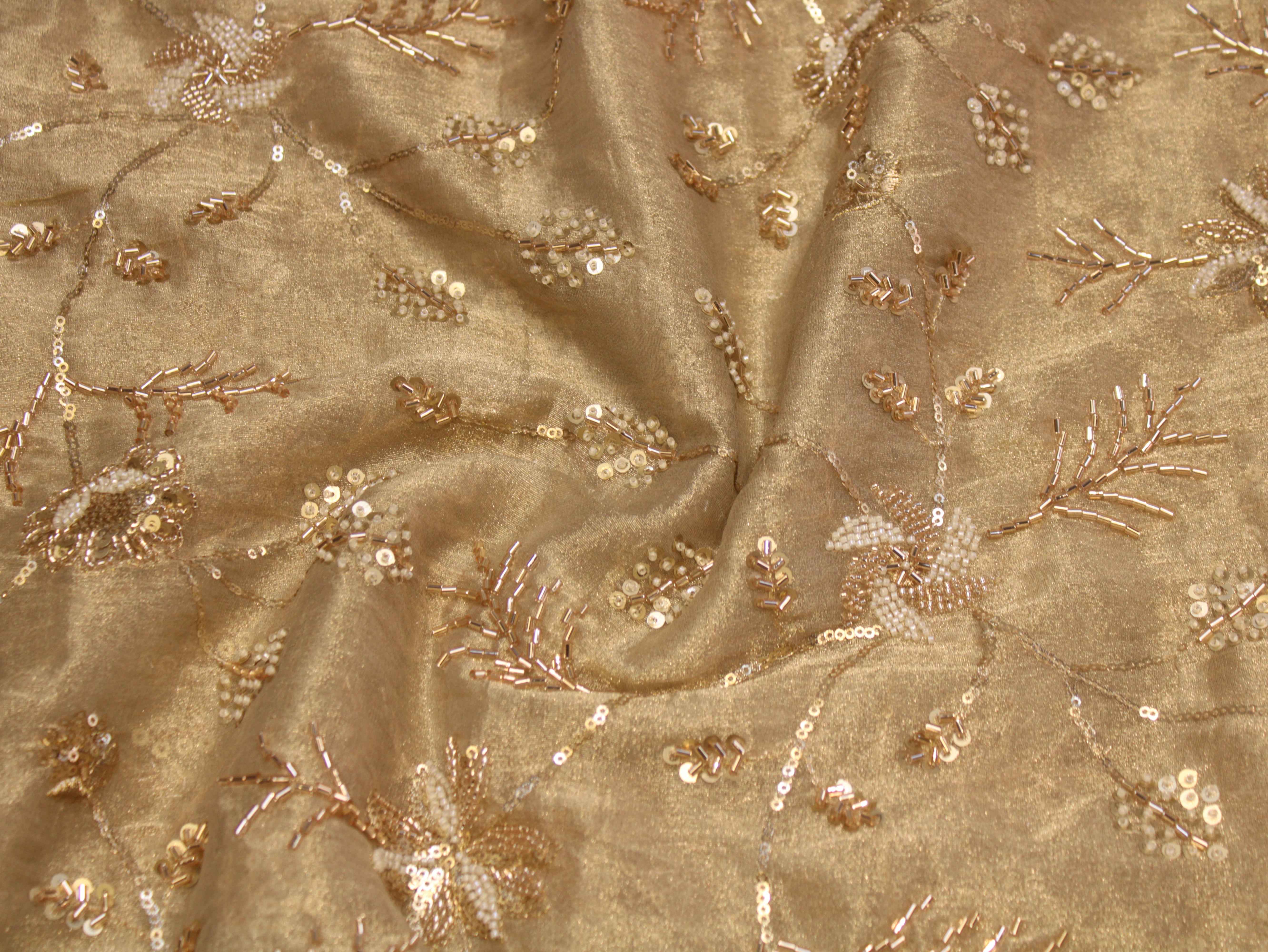 Pure Banarasi Tissue Fabric with Jaal, Bits & Pearl Work