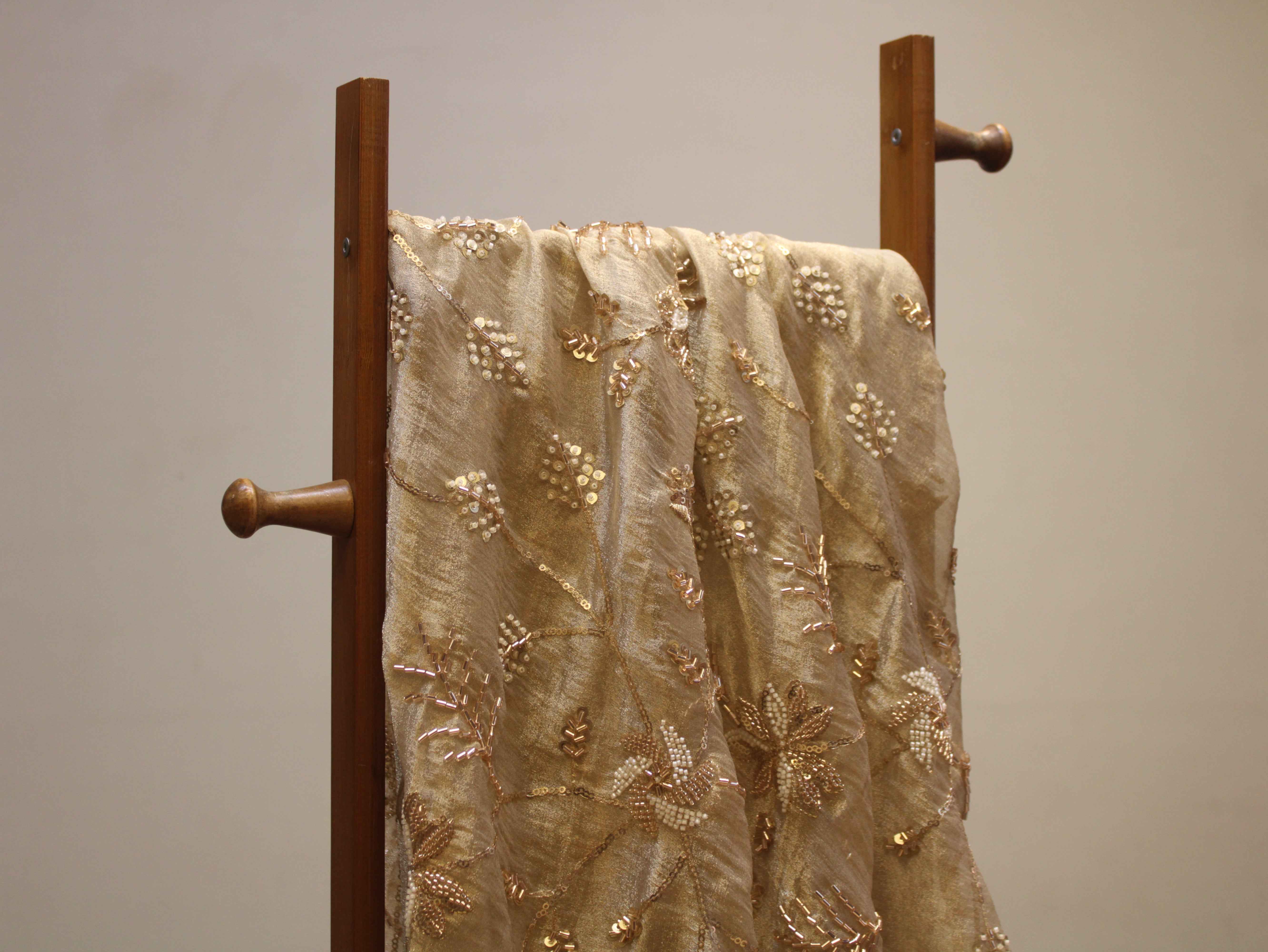 Pure Banarasi Tissue Fabric with Jaal, Bits & Pearl Work