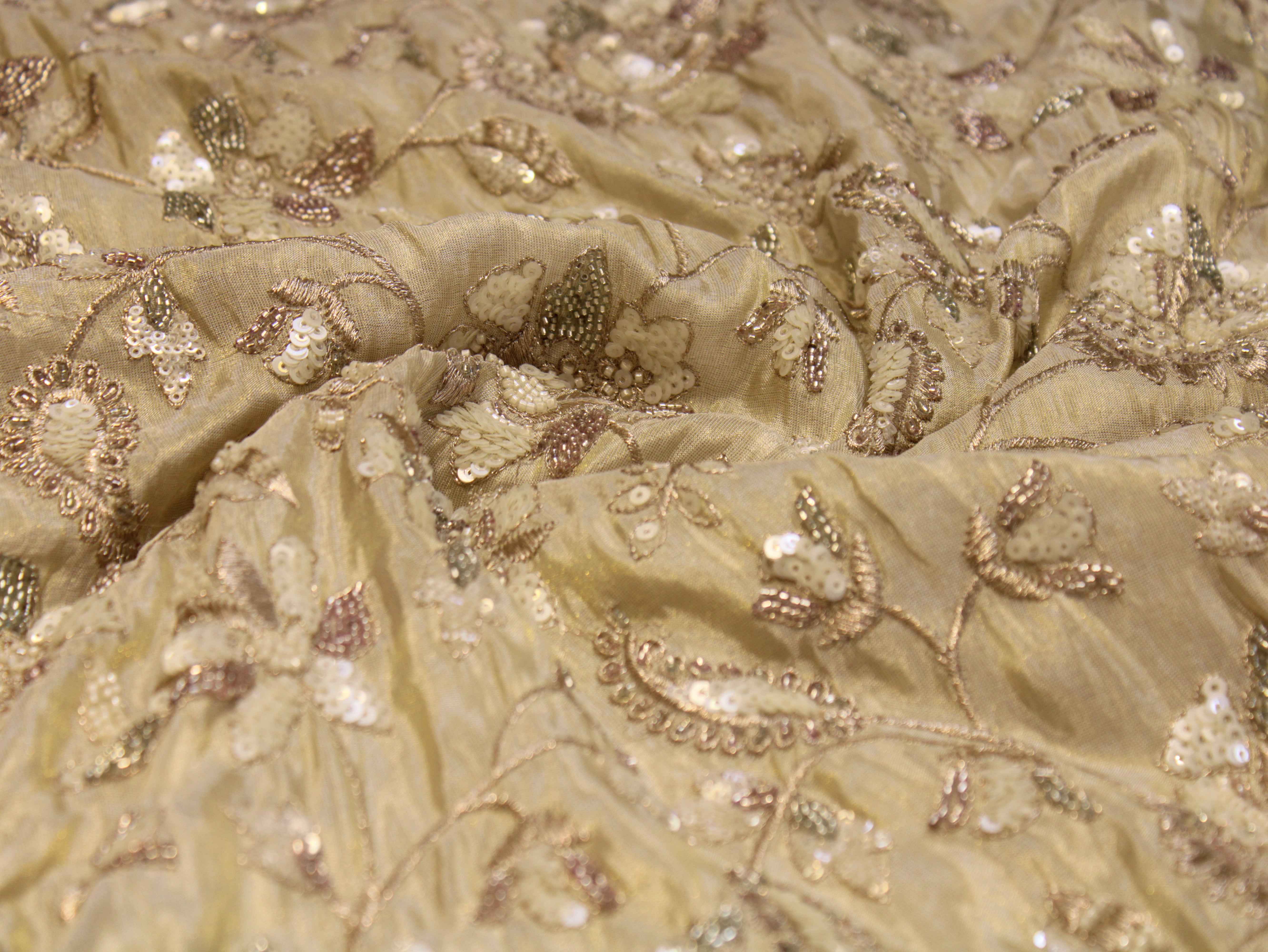 Pure Tissue Fabric with Jaal, Bits & Pearl Work