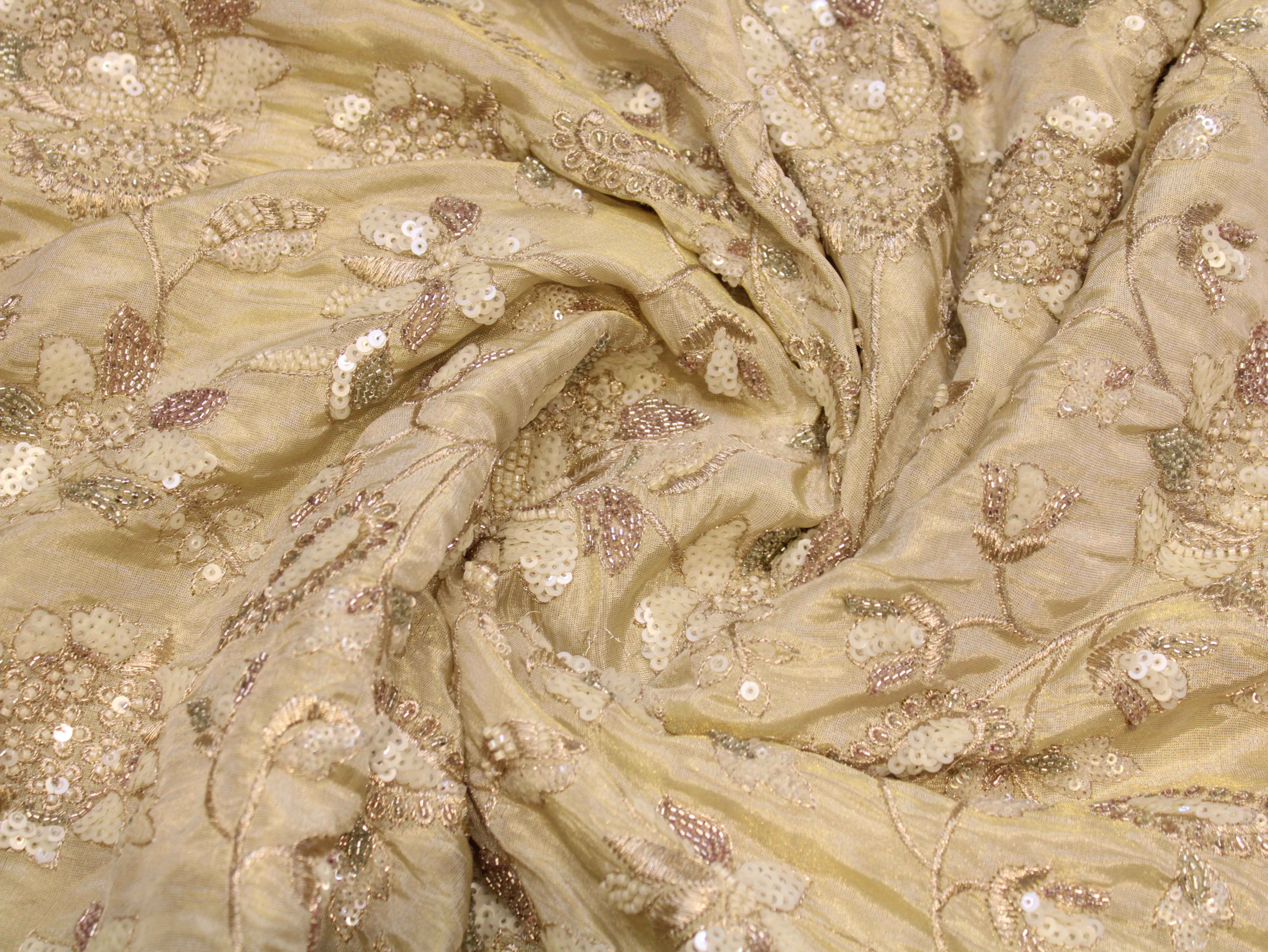 Pure Tissue Fabric with Jaal, Bits & Pearl Work