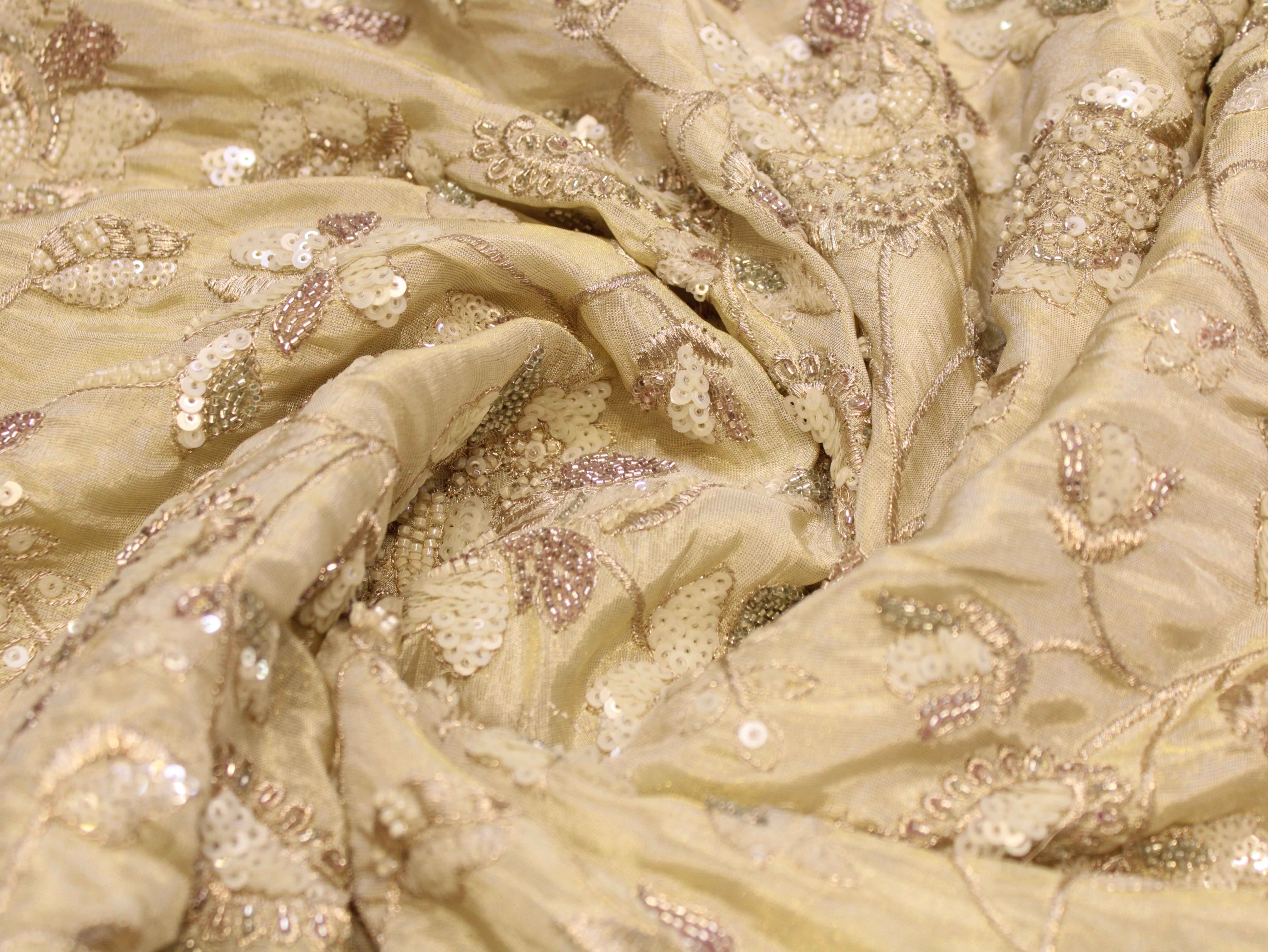 Pure Tissue Fabric with Jaal, Bits & Pearl Work