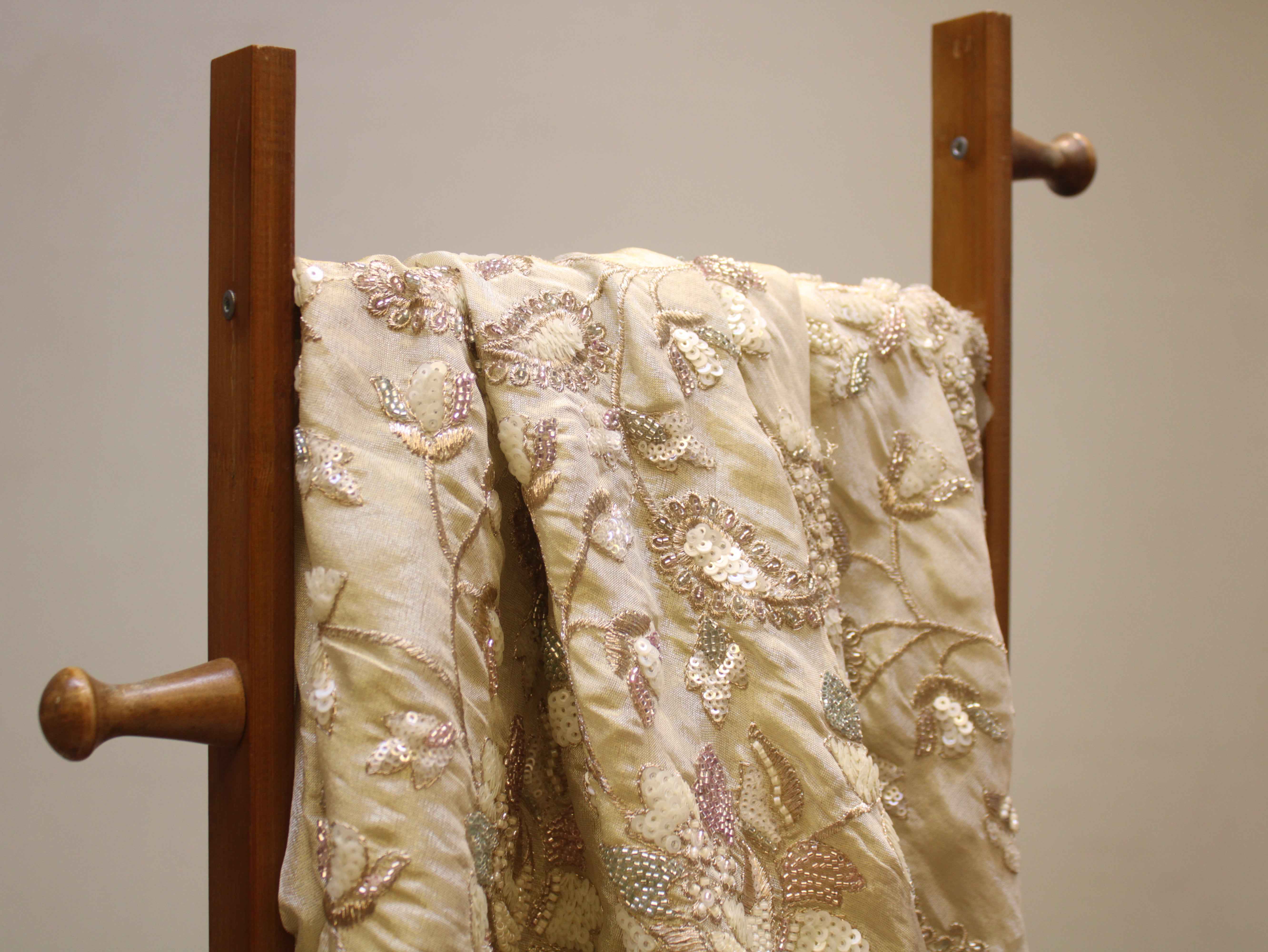 Pure Tissue Fabric with Jaal, Bits & Pearl Work