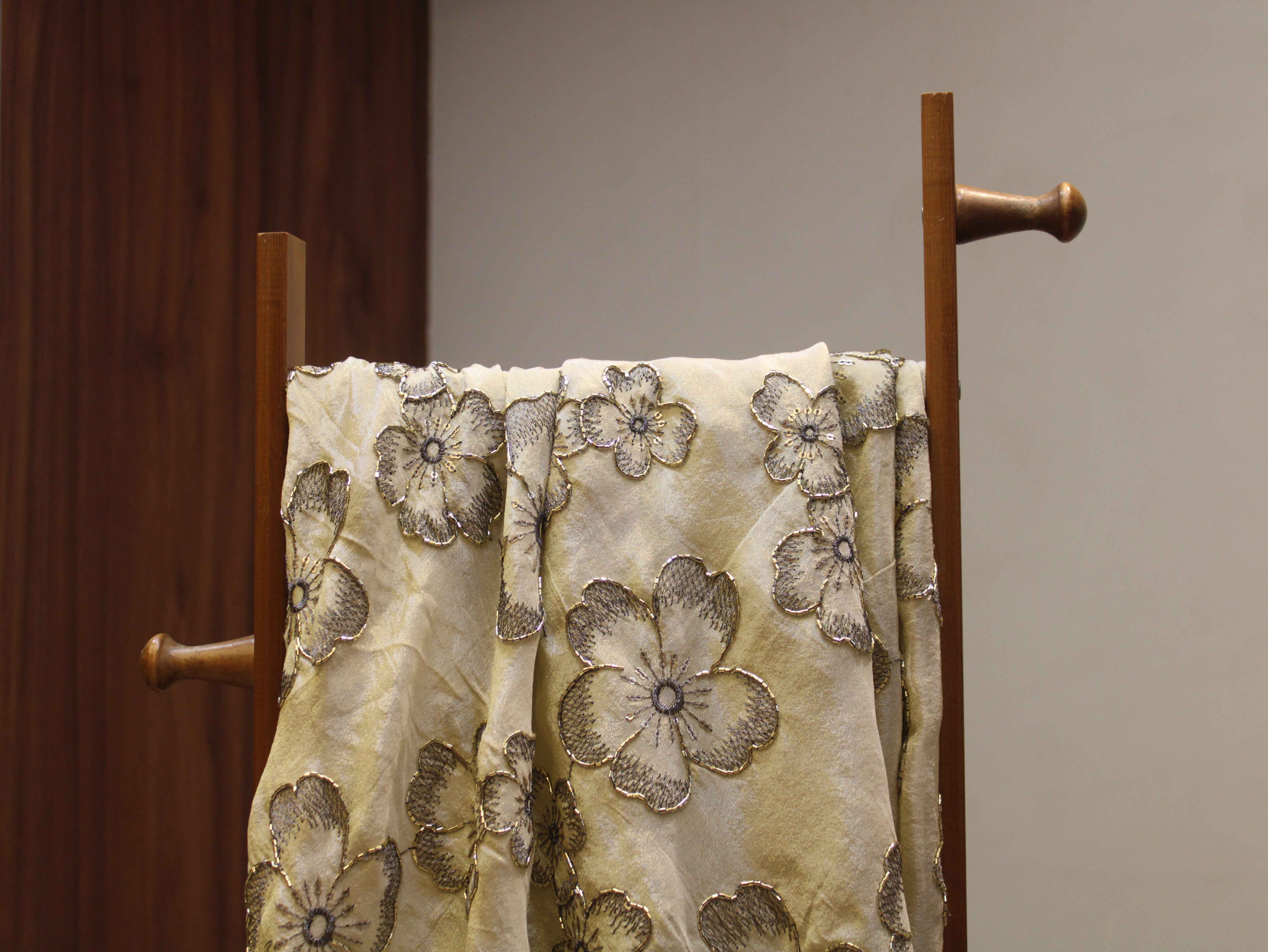 Premium Tissue Fabric with Thread & Semi Bits Floral Work - Ivory