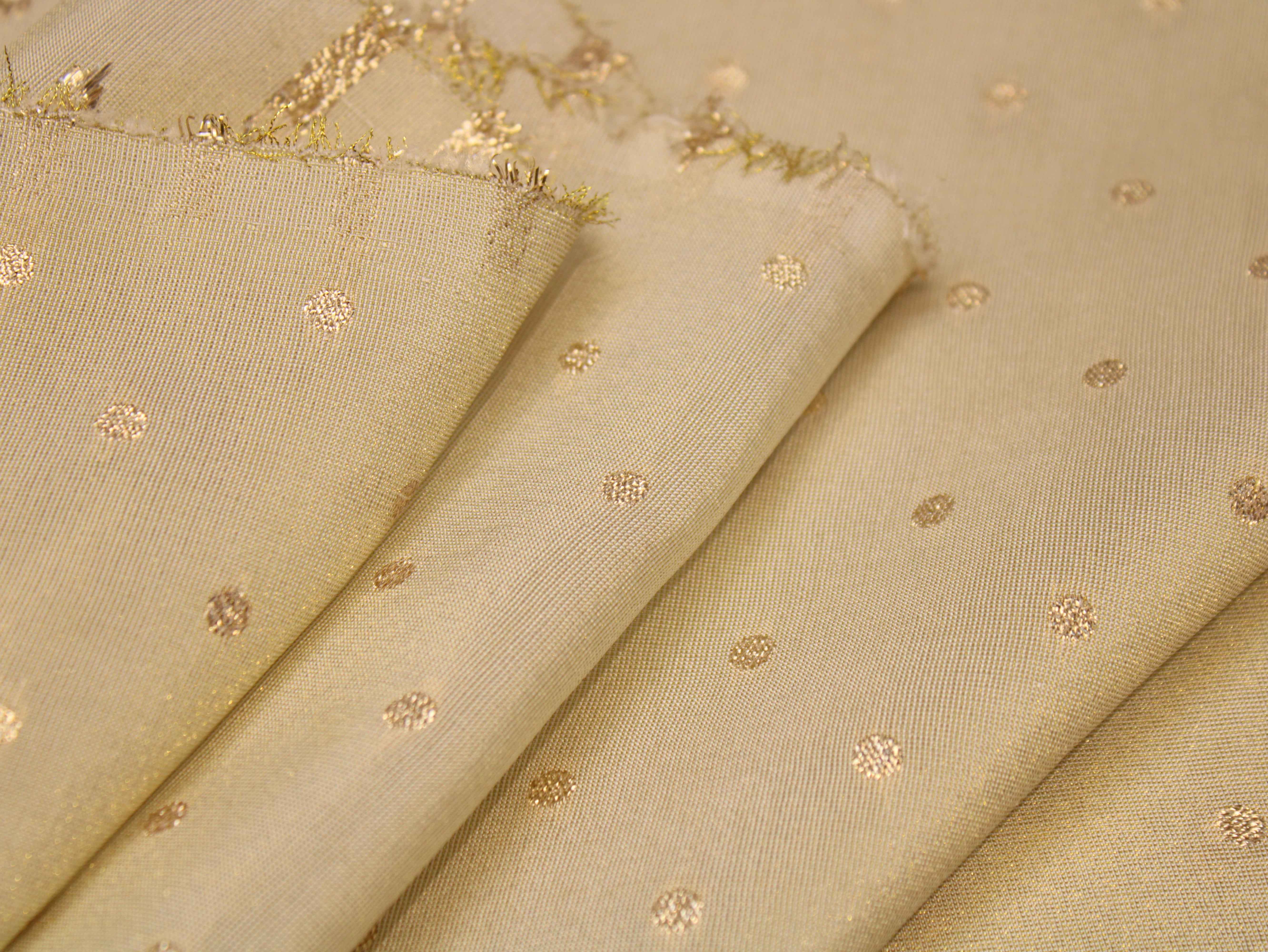 Ivory Plain Zari Woven Tissue Fabric