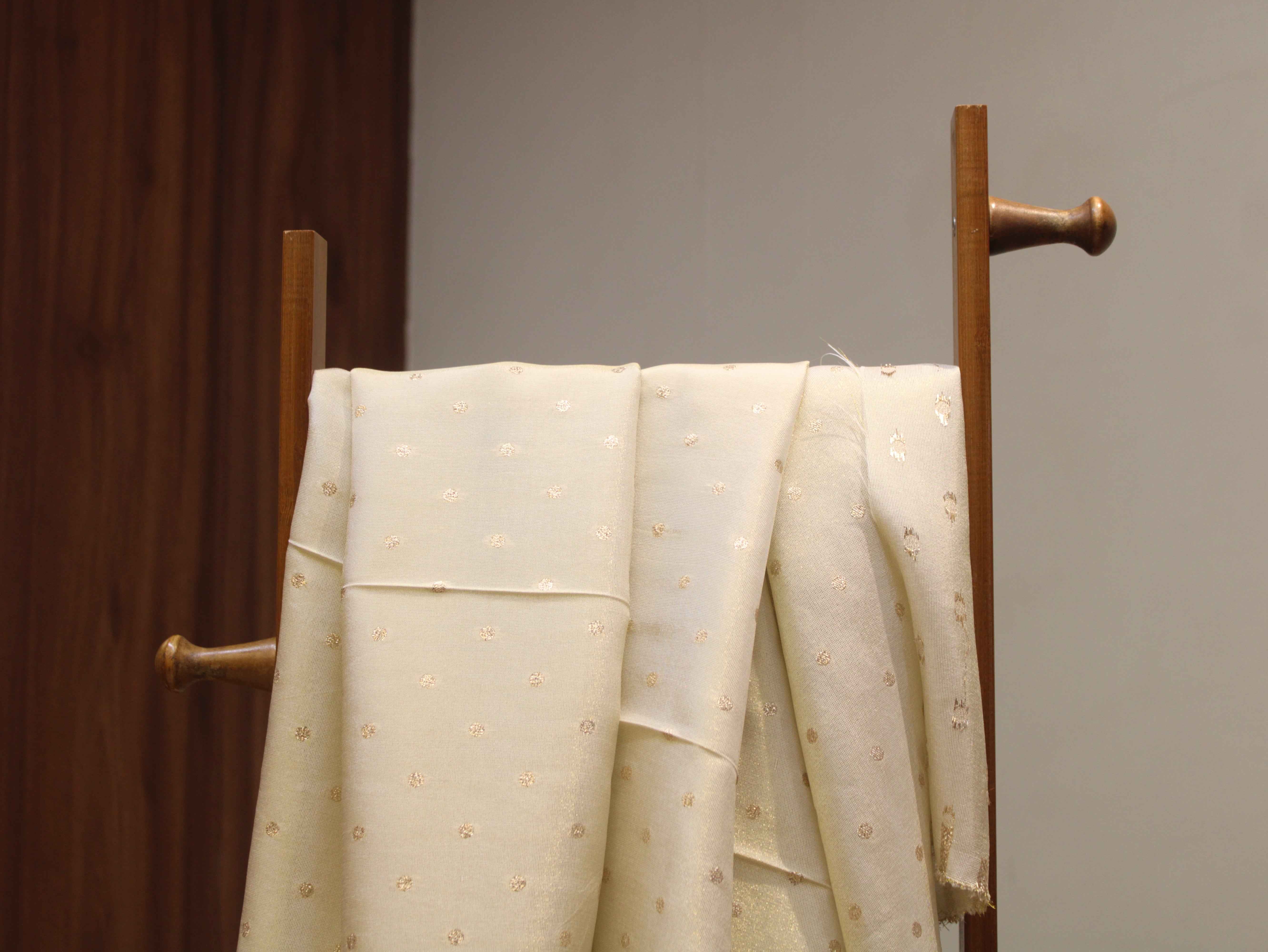 Ivory Plain Zari Woven Tissue Fabric