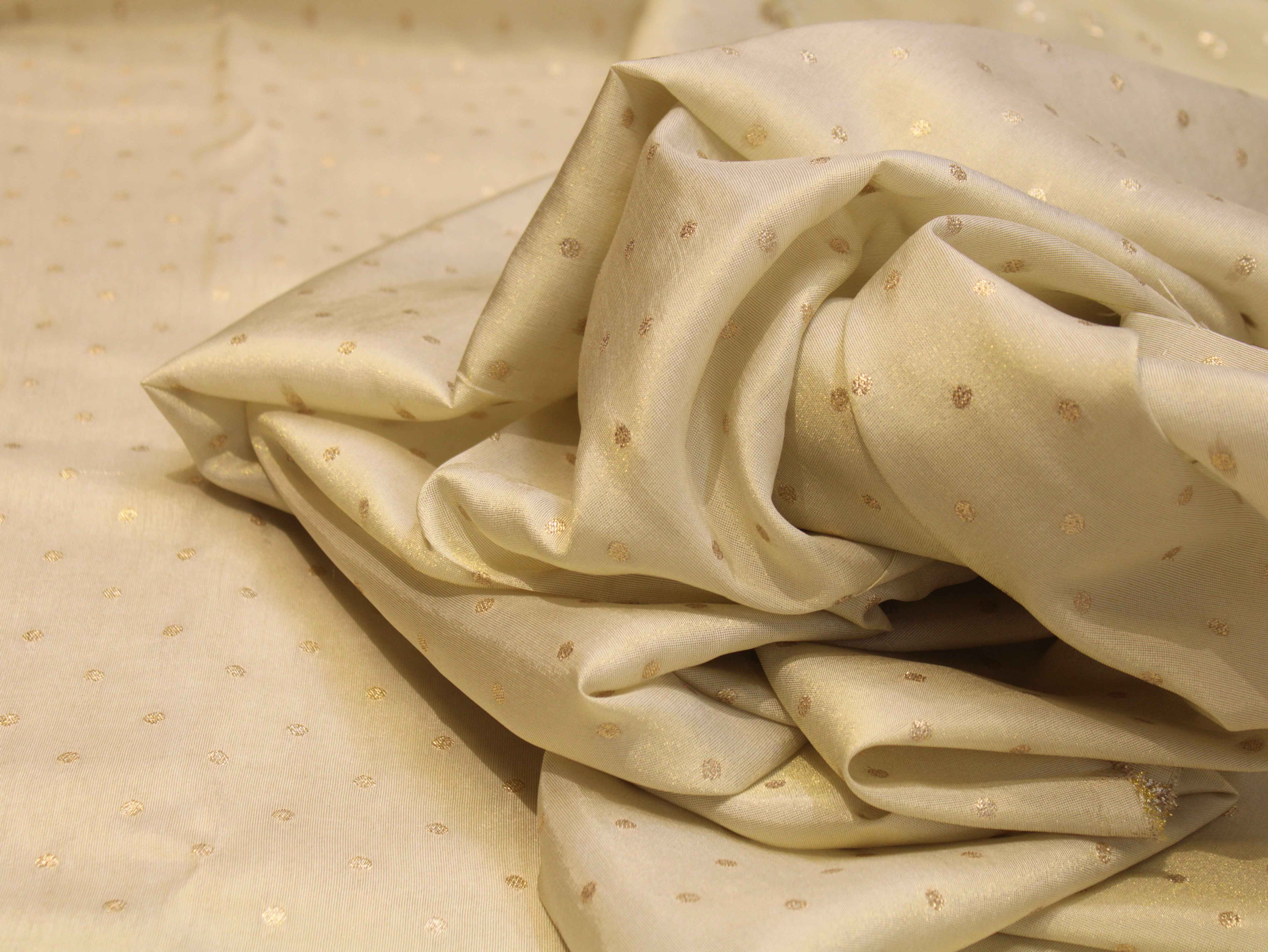 Ivory Plain Zari Woven Tissue Fabric