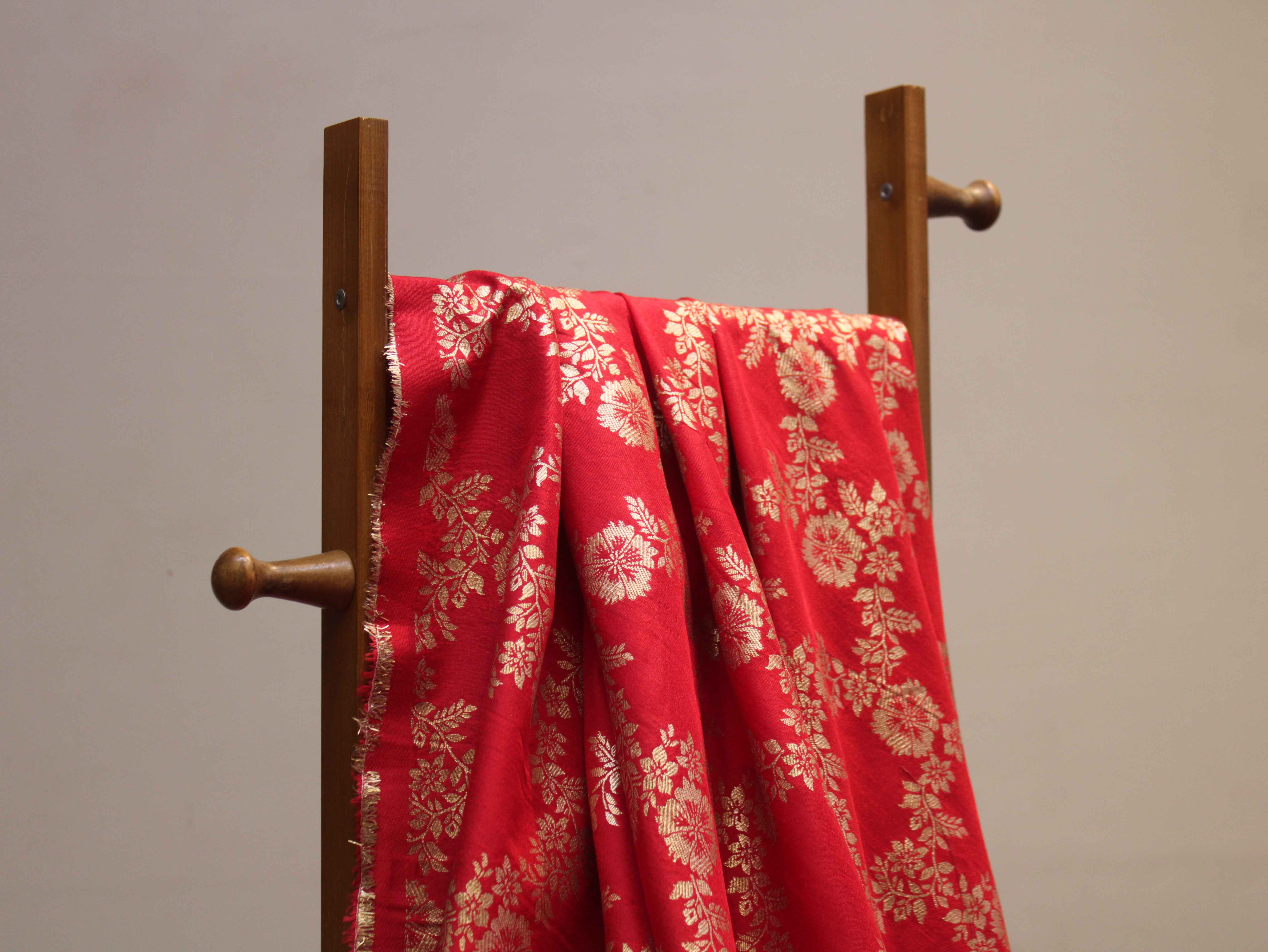 Katan Silk Brocade Fabric - Red
