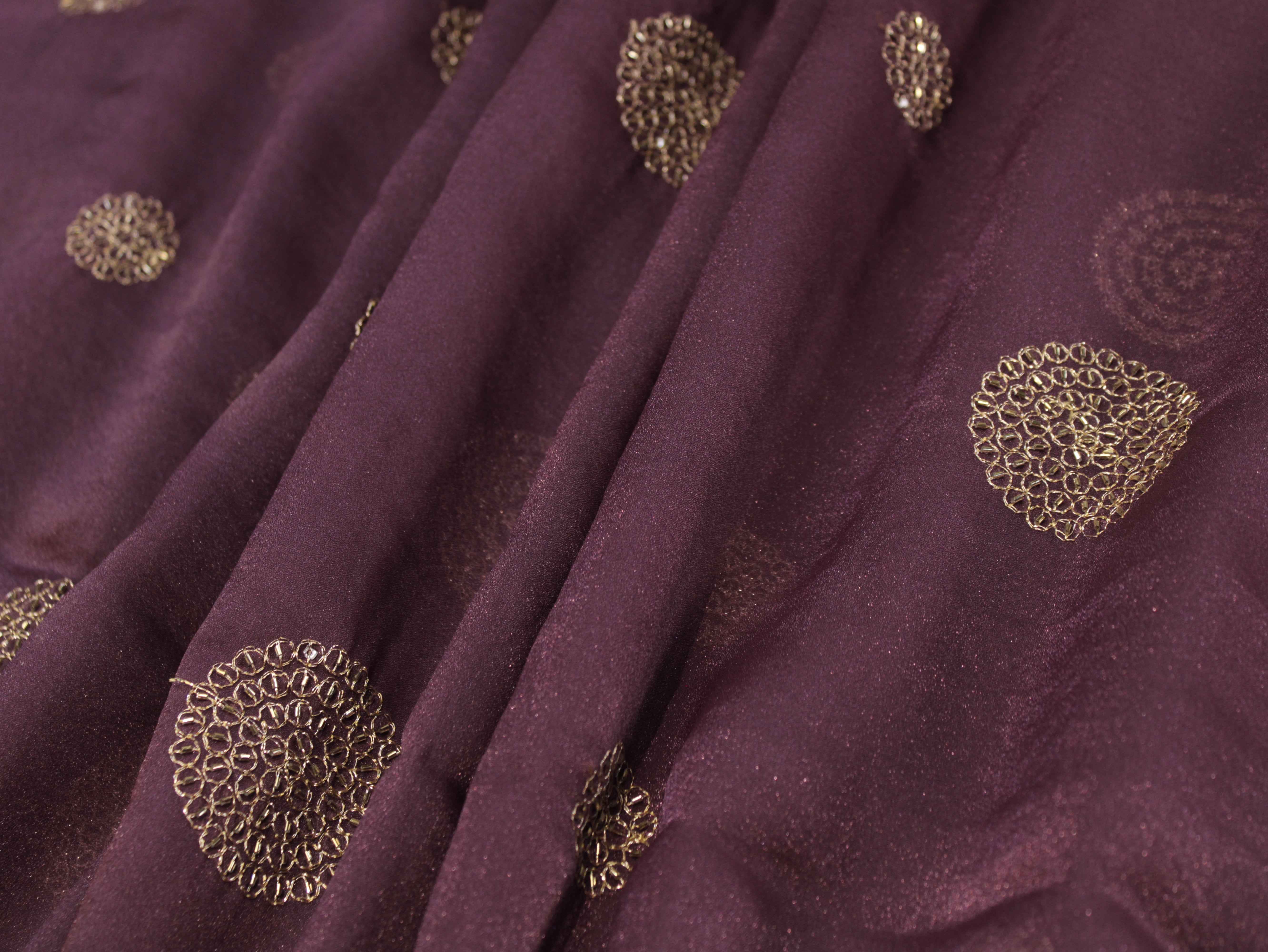 Premium Soft Tissue Organza with Round Patch Zari & Semi Bits Work - Pastel Purple