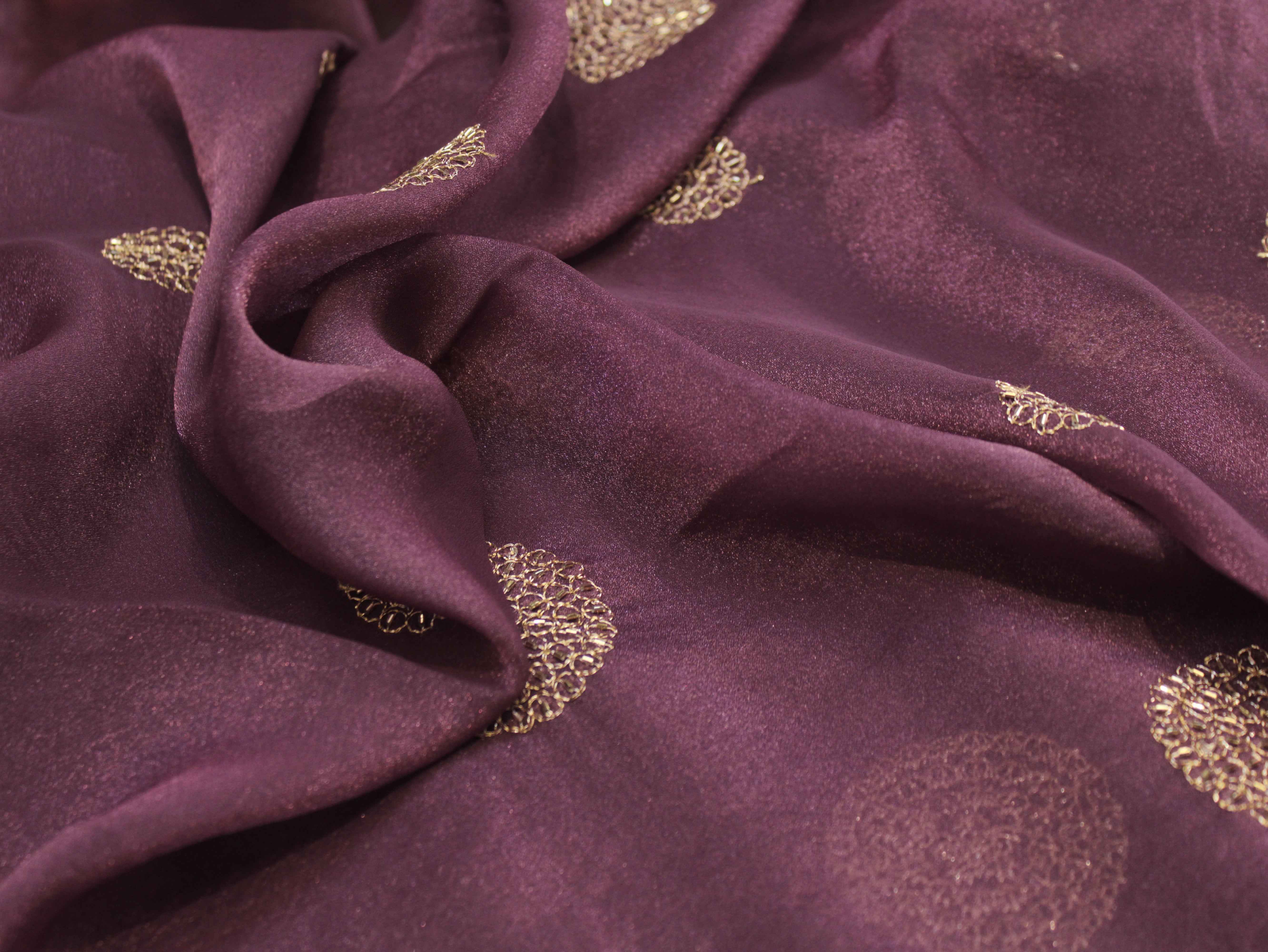 Premium Soft Tissue Organza with Round Patch Zari & Semi Bits Work - Pastel Purple