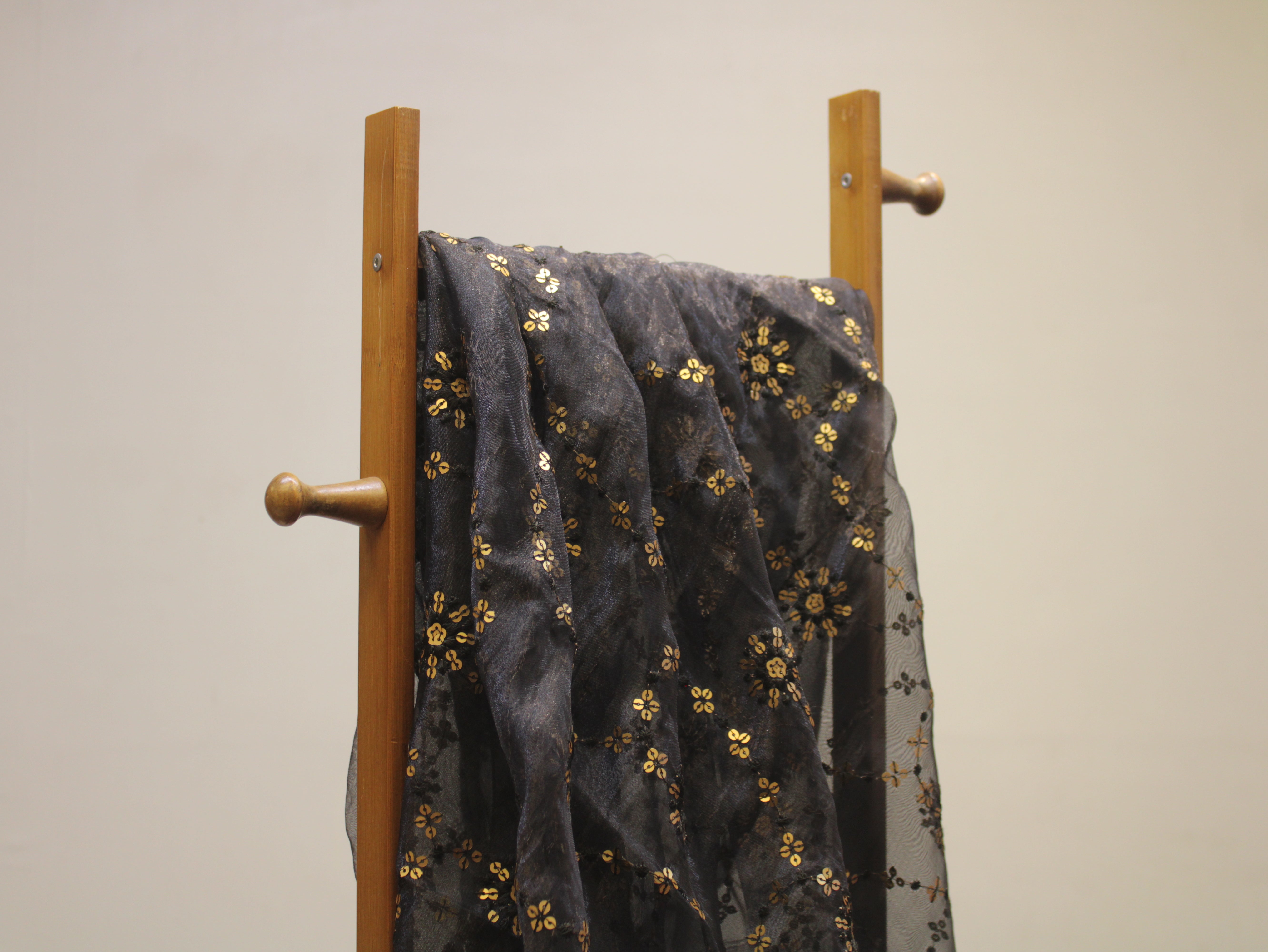 Nylon Organza Fabric with Sequin & Thread Work - Black