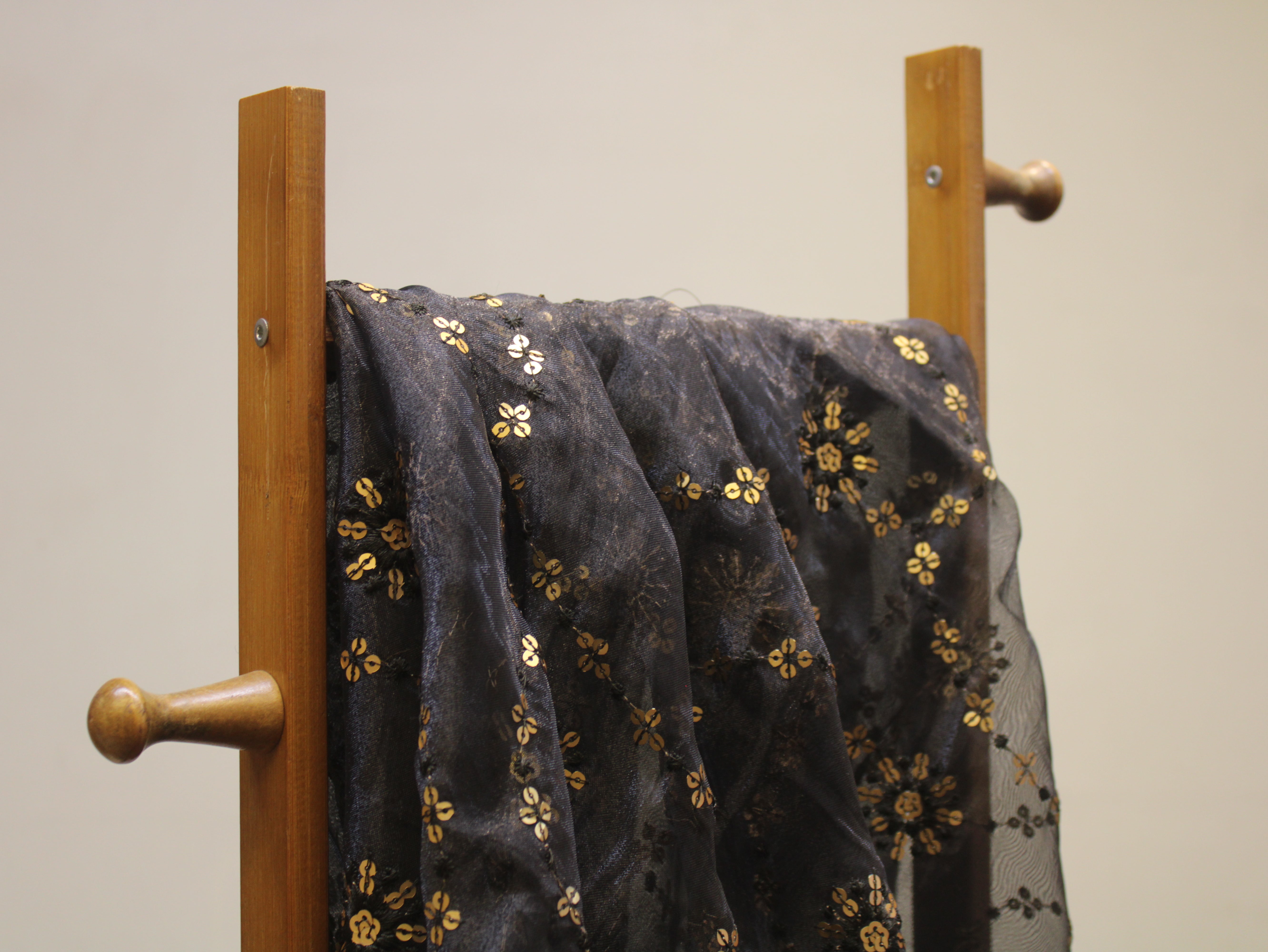 Nylon Organza Fabric with Sequin & Thread Work - Black