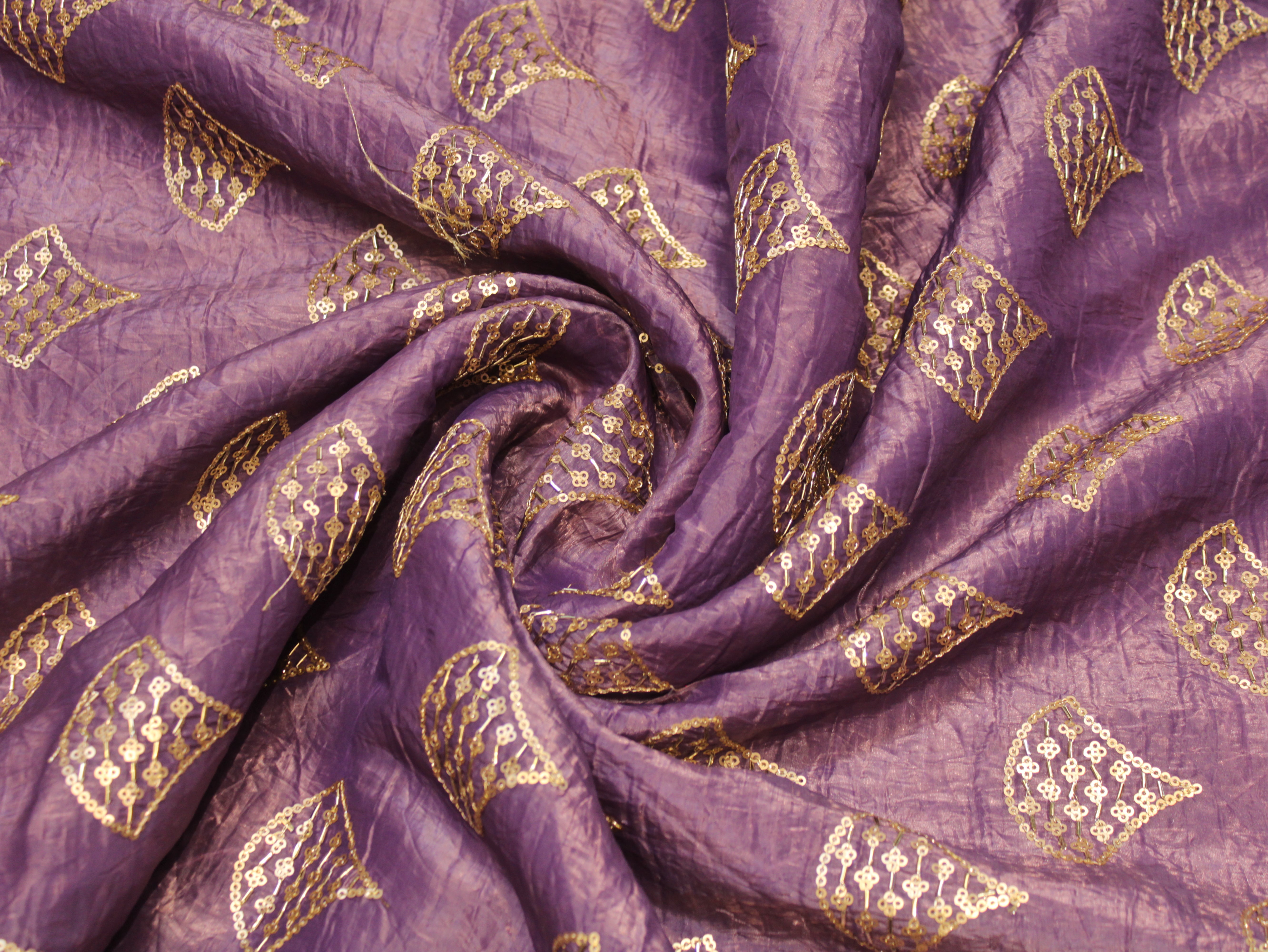 Soft Silk Organza Fabric with Sequin, Zari & Semi Bits Work - Purple