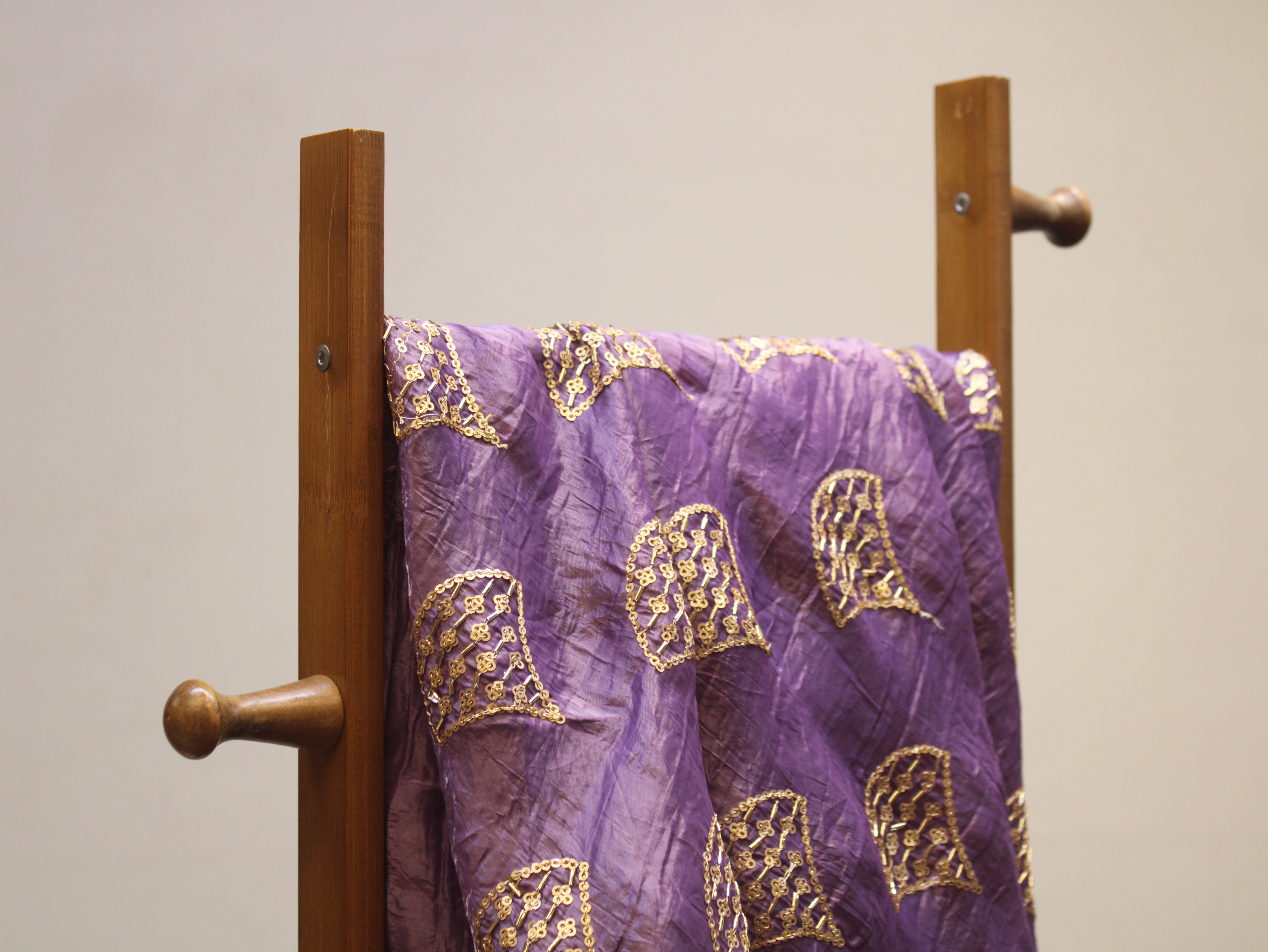 Soft Silk Organza Fabric with Sequin, Zari & Semi Bits Work - Purple