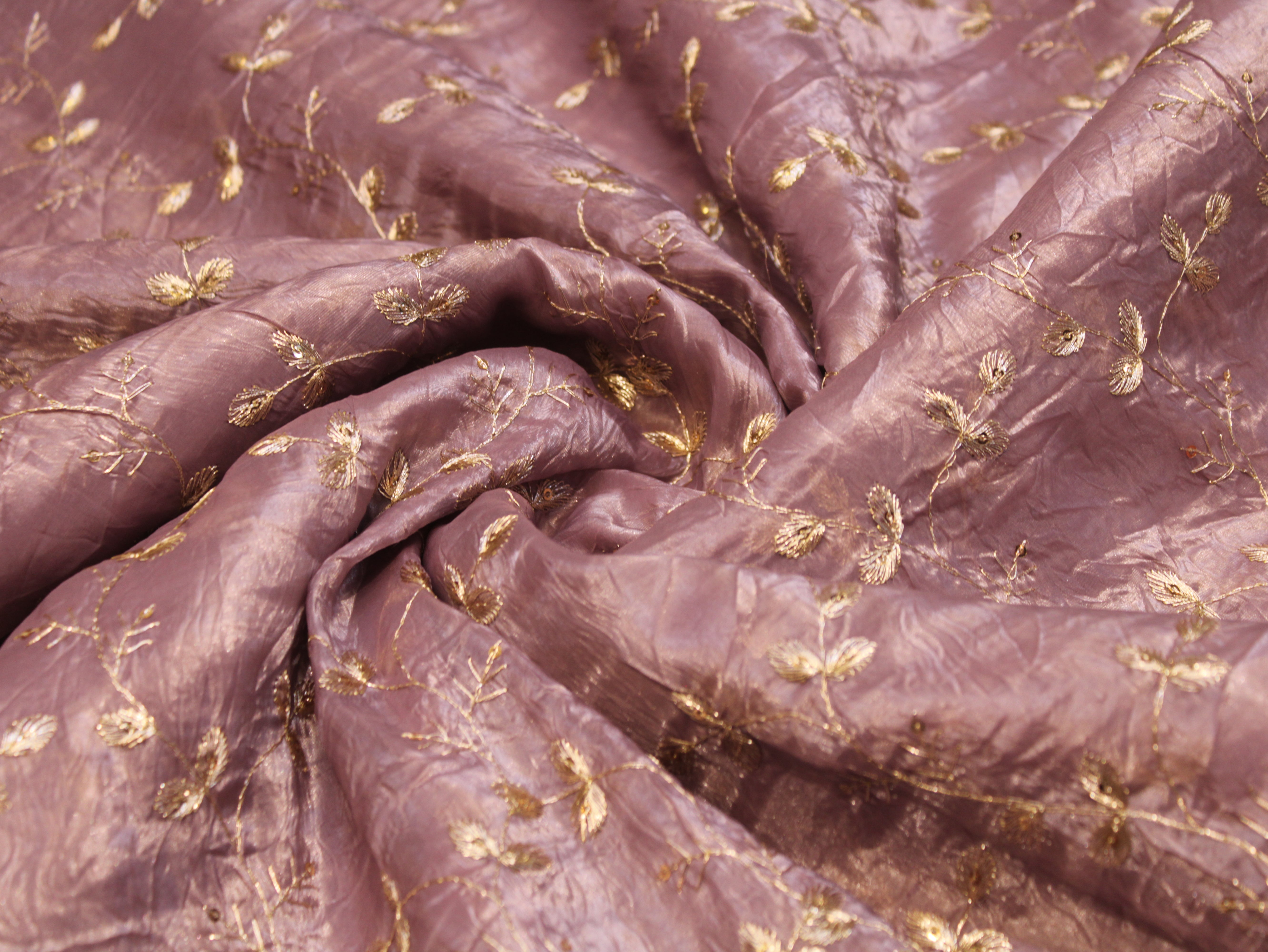 Soft Silk Organza Fabric with Sequin, Zari & Semi Bits Work - Mauve