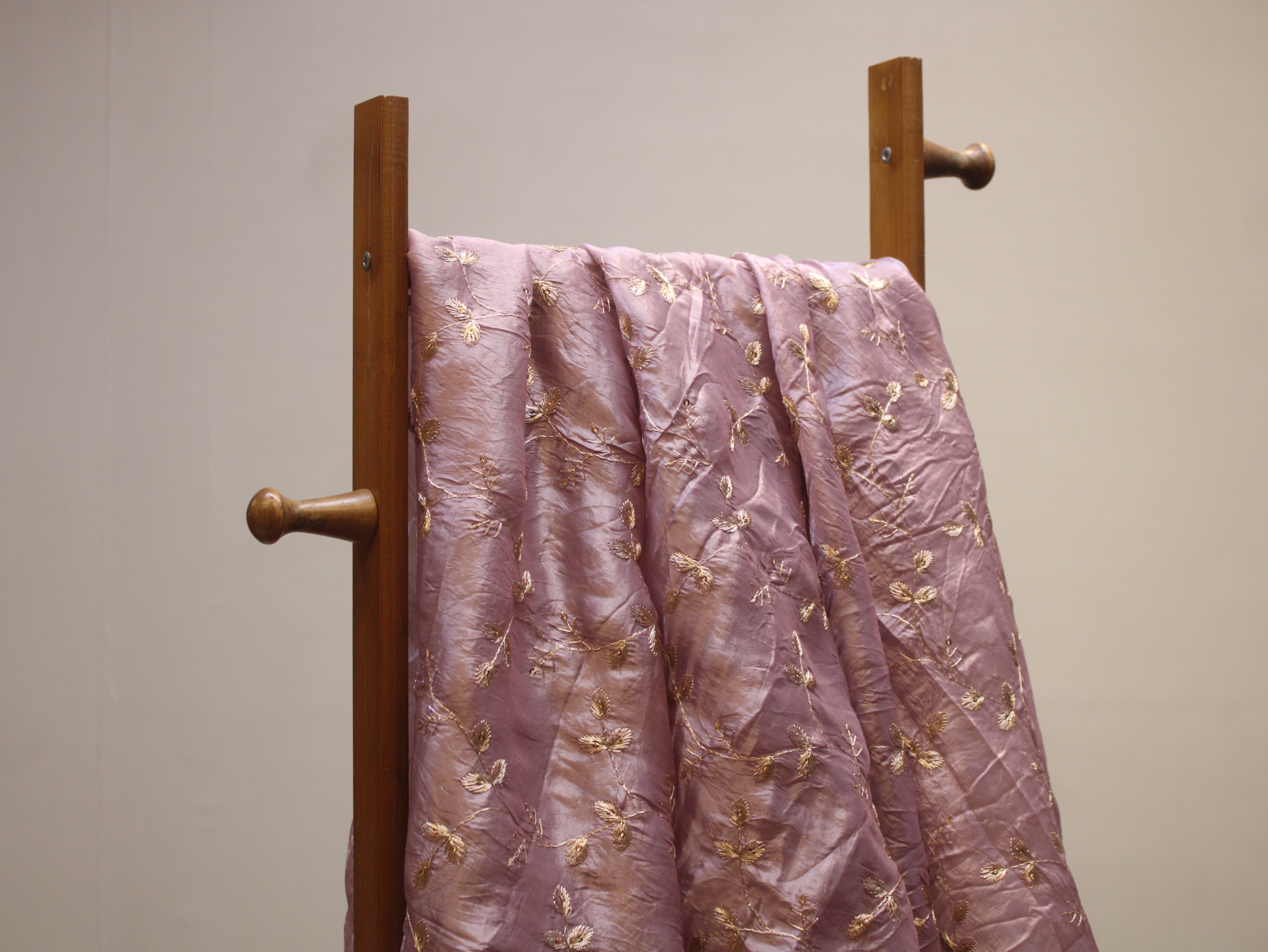 Soft Silk Organza Fabric with Sequin, Zari & Semi Bits Work - Mauve