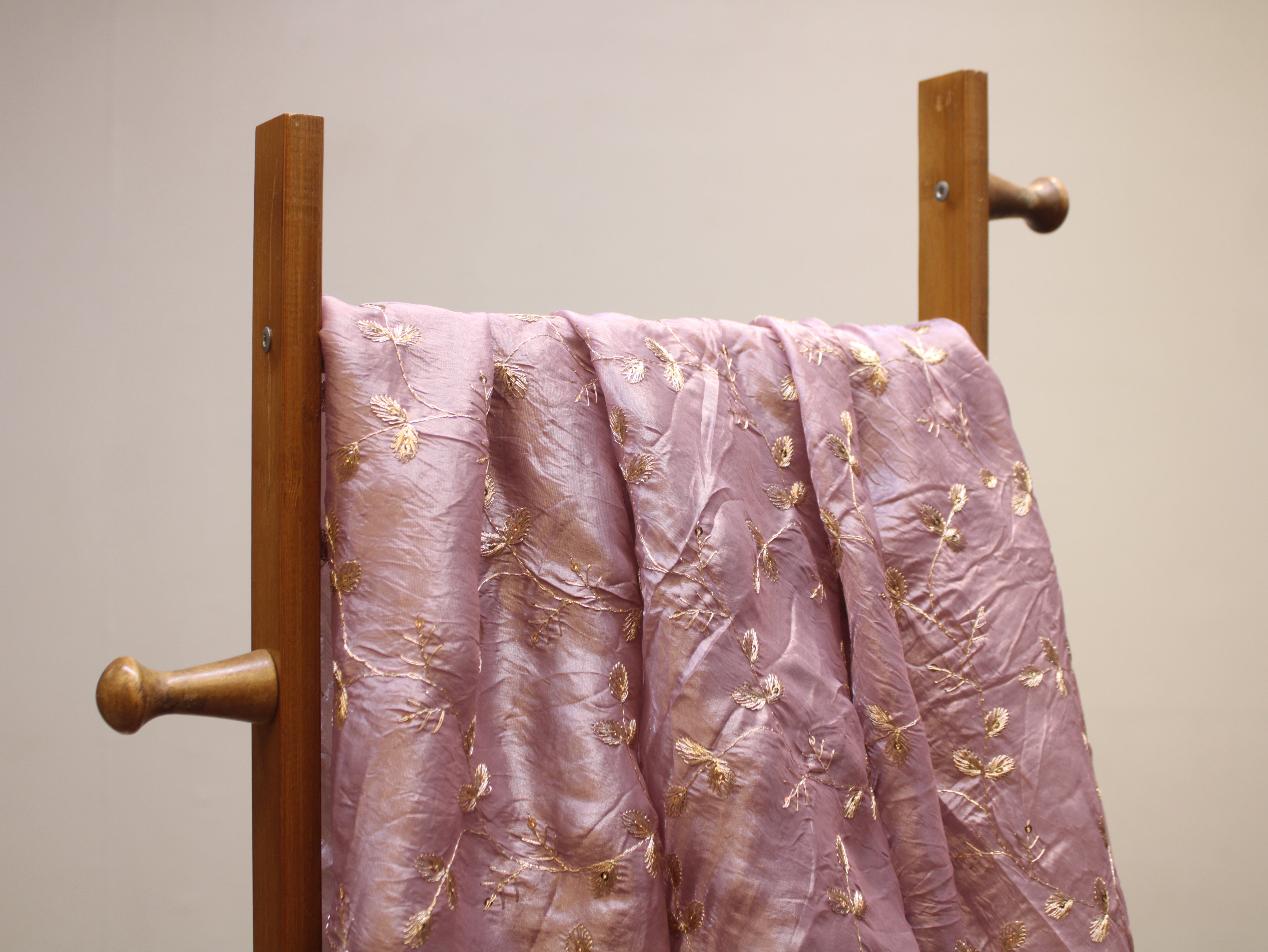 Soft Silk Organza Fabric with Sequin, Zari & Semi Bits Work - Mauve