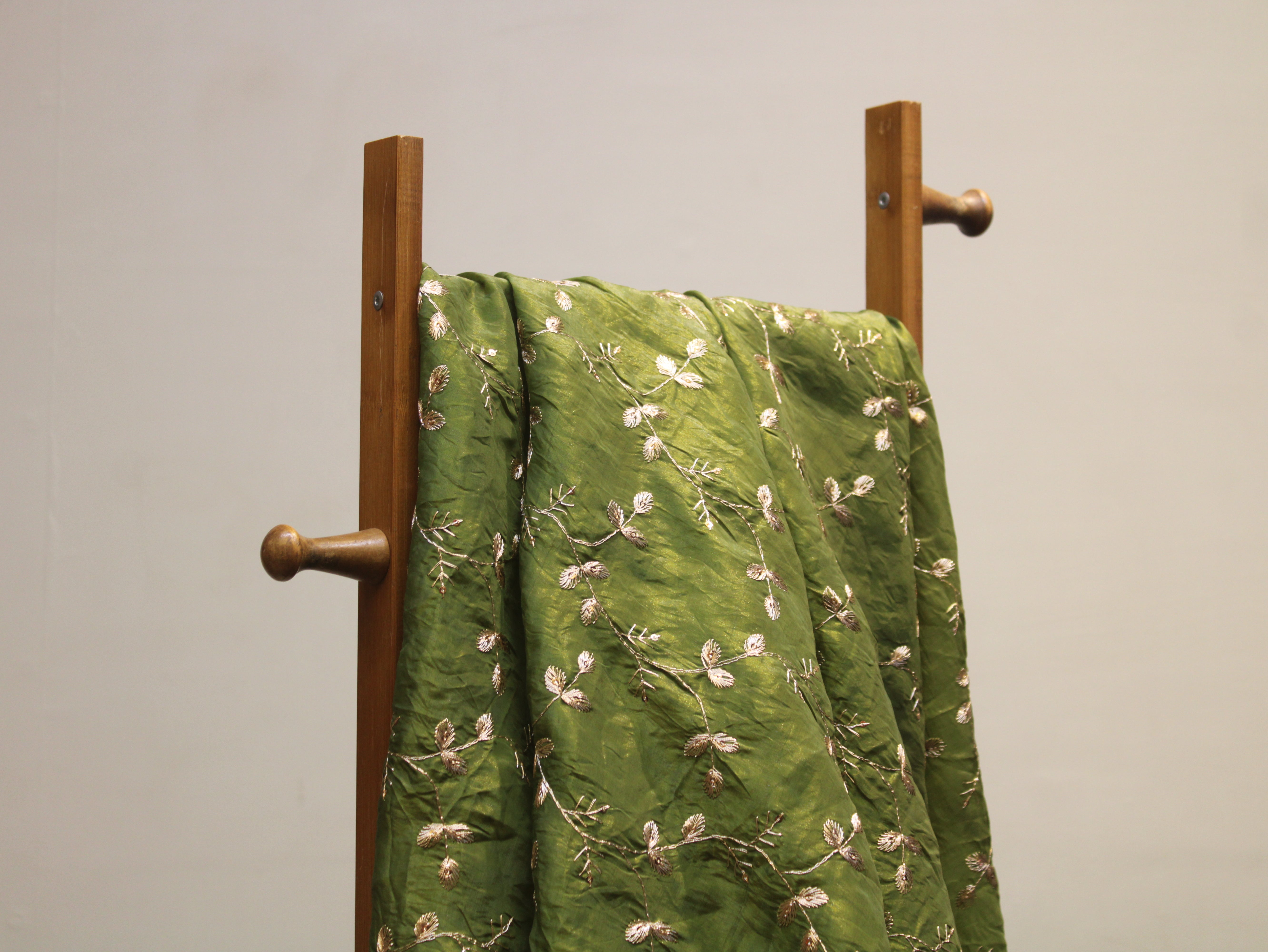 Soft Silk Organza Fabric with Sequin, Zari & Semi Bits Work - Mehendi green