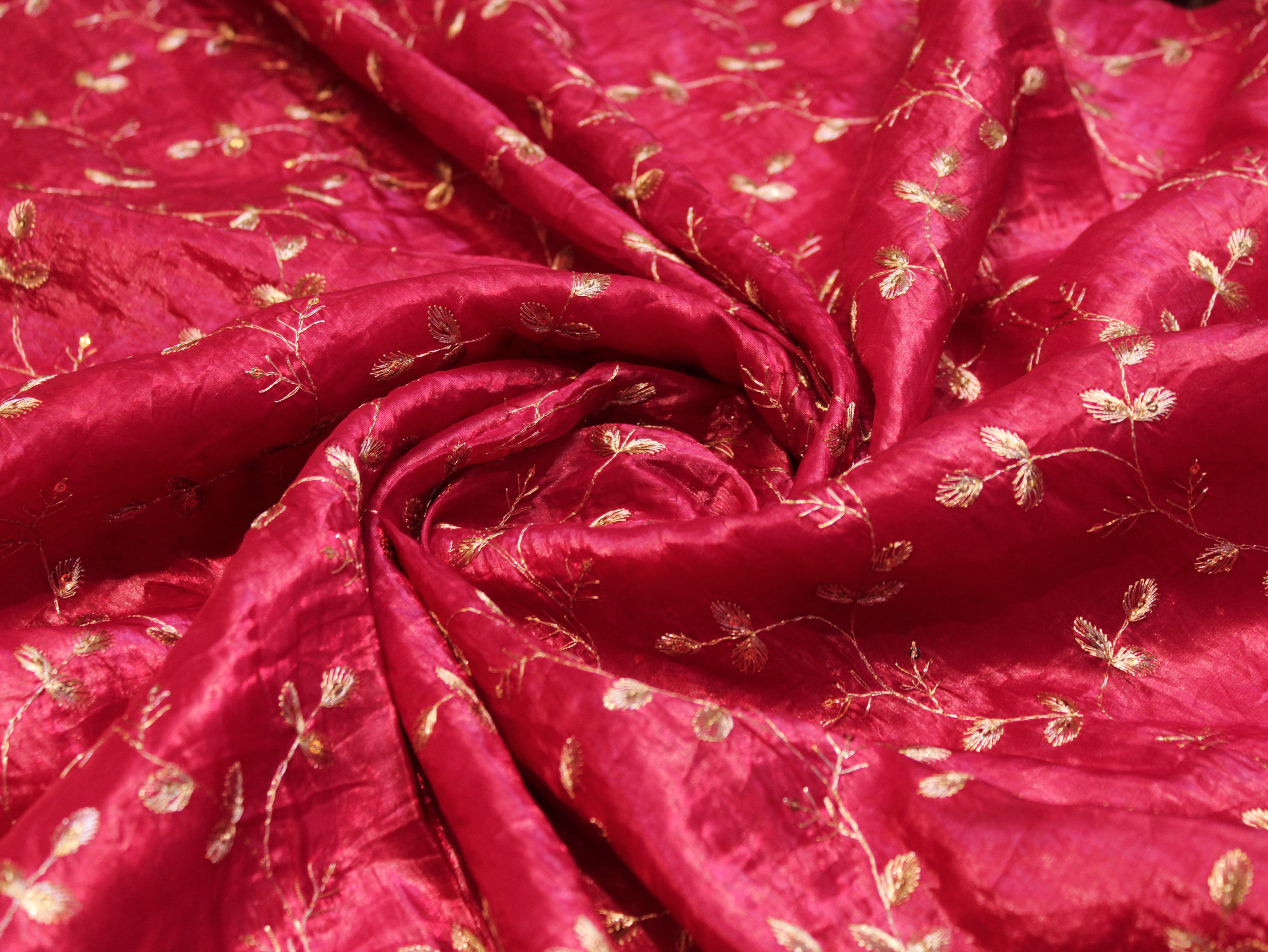 Soft Silk Organza Fabric with Sequin, Zari & Semi Bits Work - Rani
