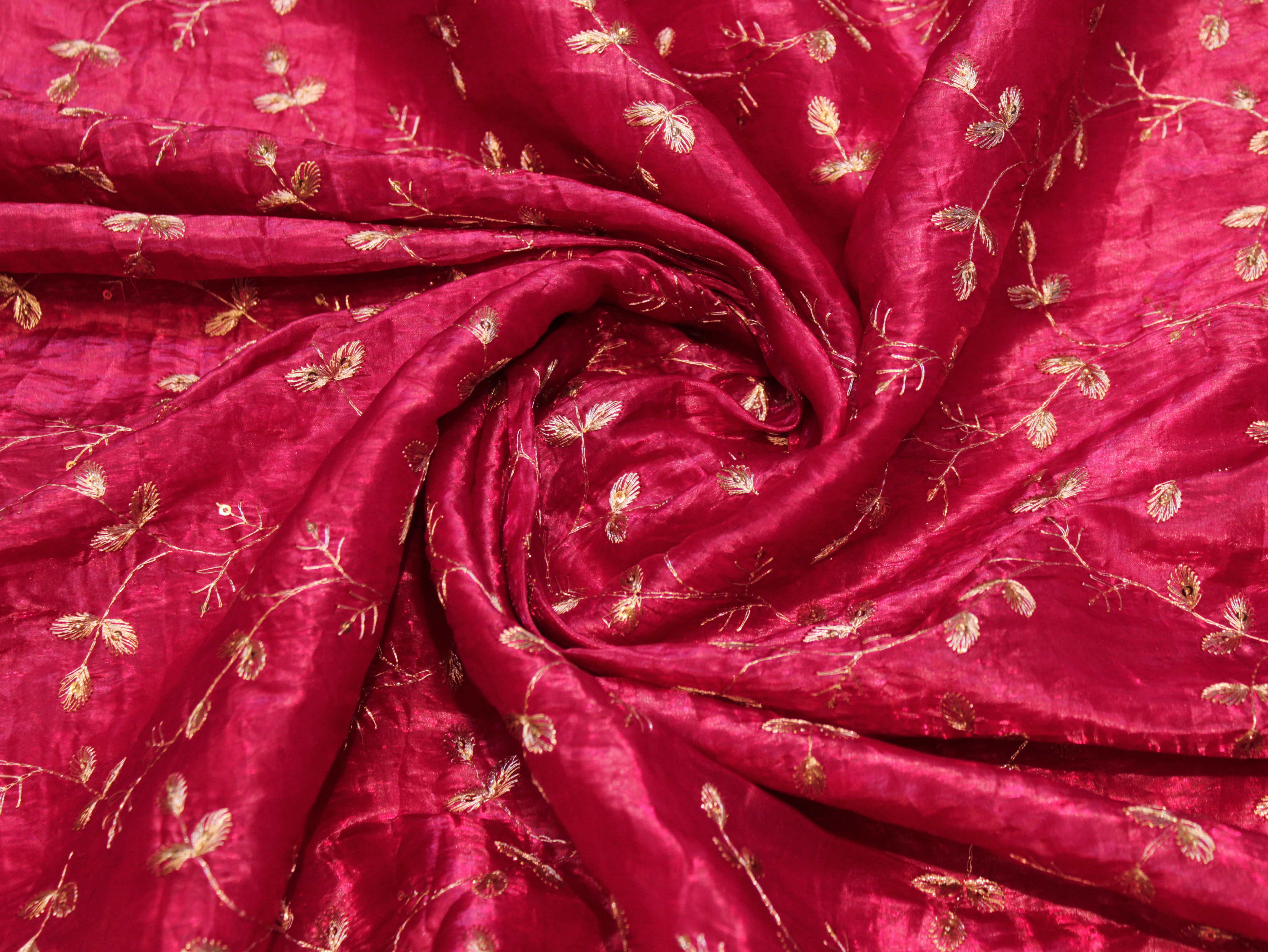 Soft Silk Organza Fabric with Sequin, Zari & Semi Bits Work - Rani