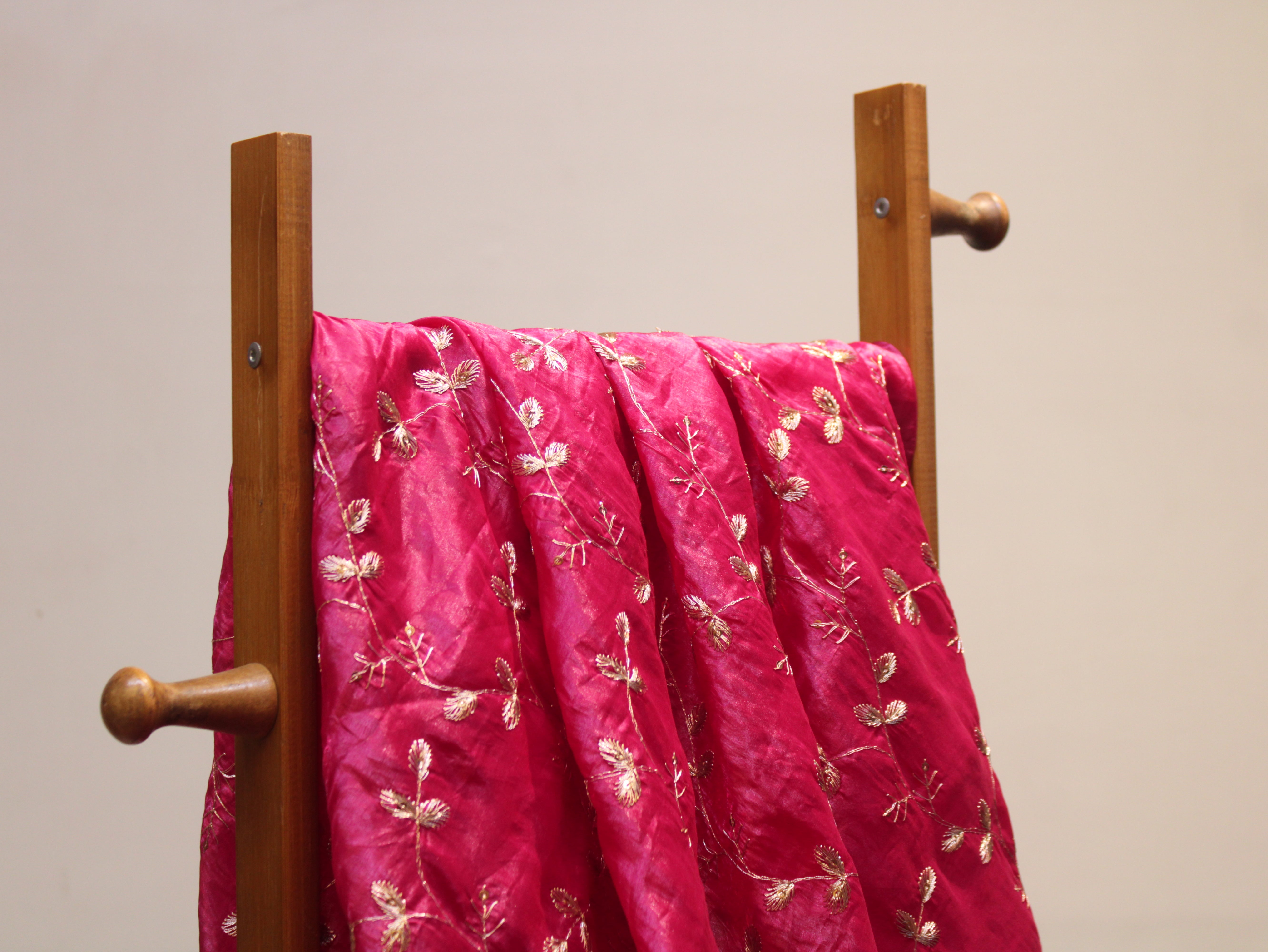 Soft Silk Organza Fabric with Sequin, Zari & Semi Bits Work - Rani