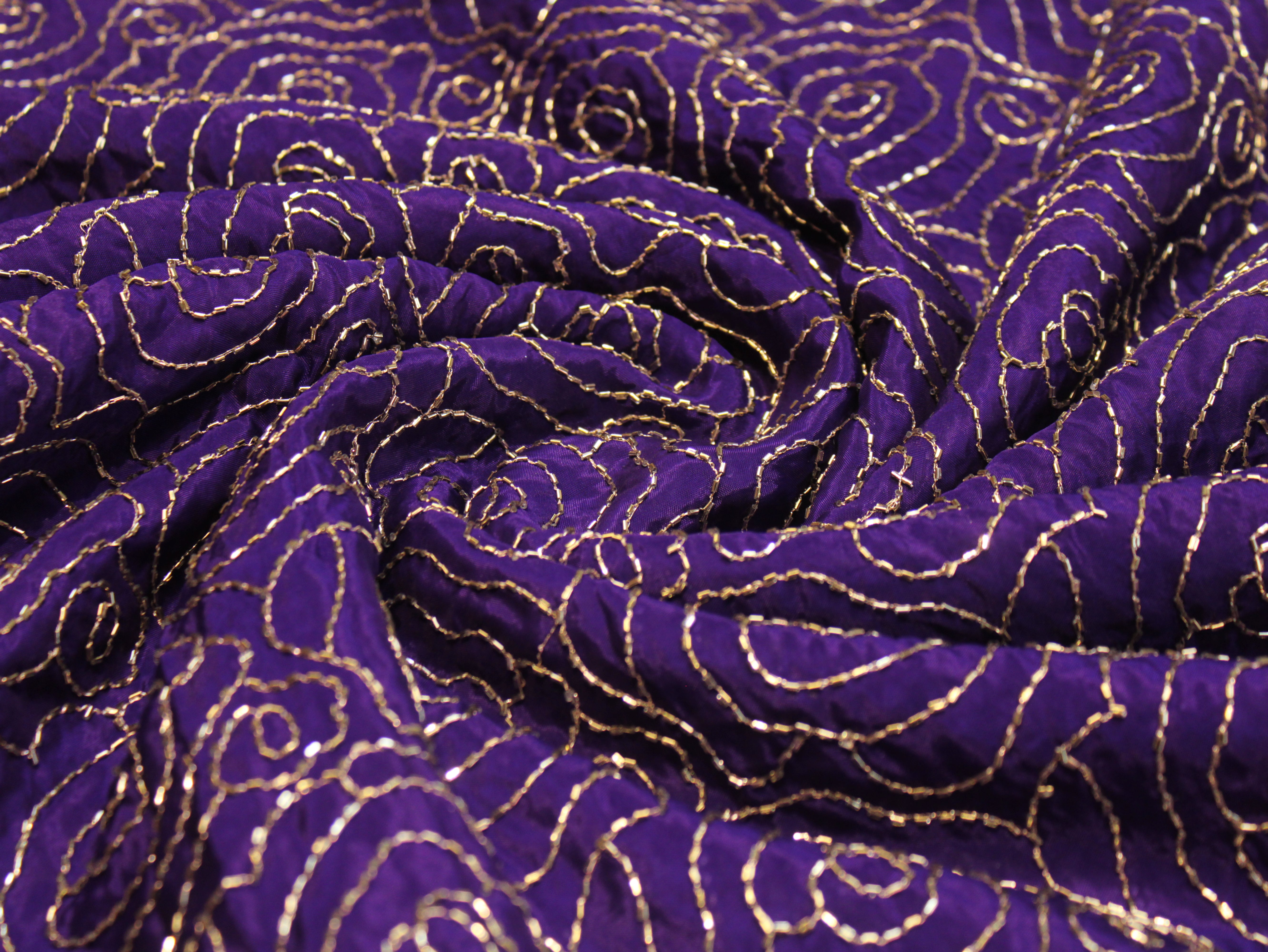 Pure Natural Crepe Fabric with Premium Pipe Beads Work - Purple