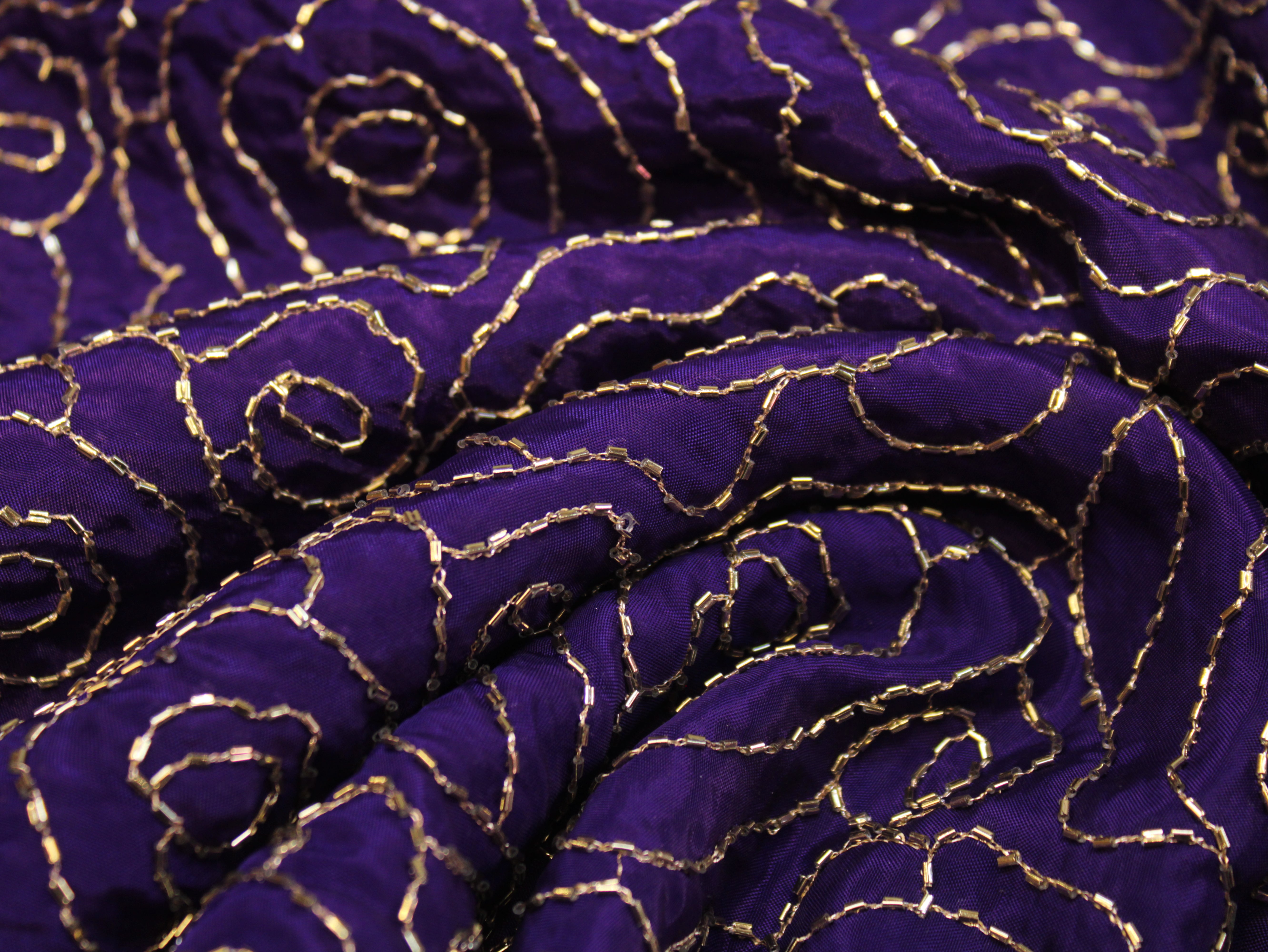 Pure Natural Crepe Fabric with Premium Pipe Beads Work - Purple