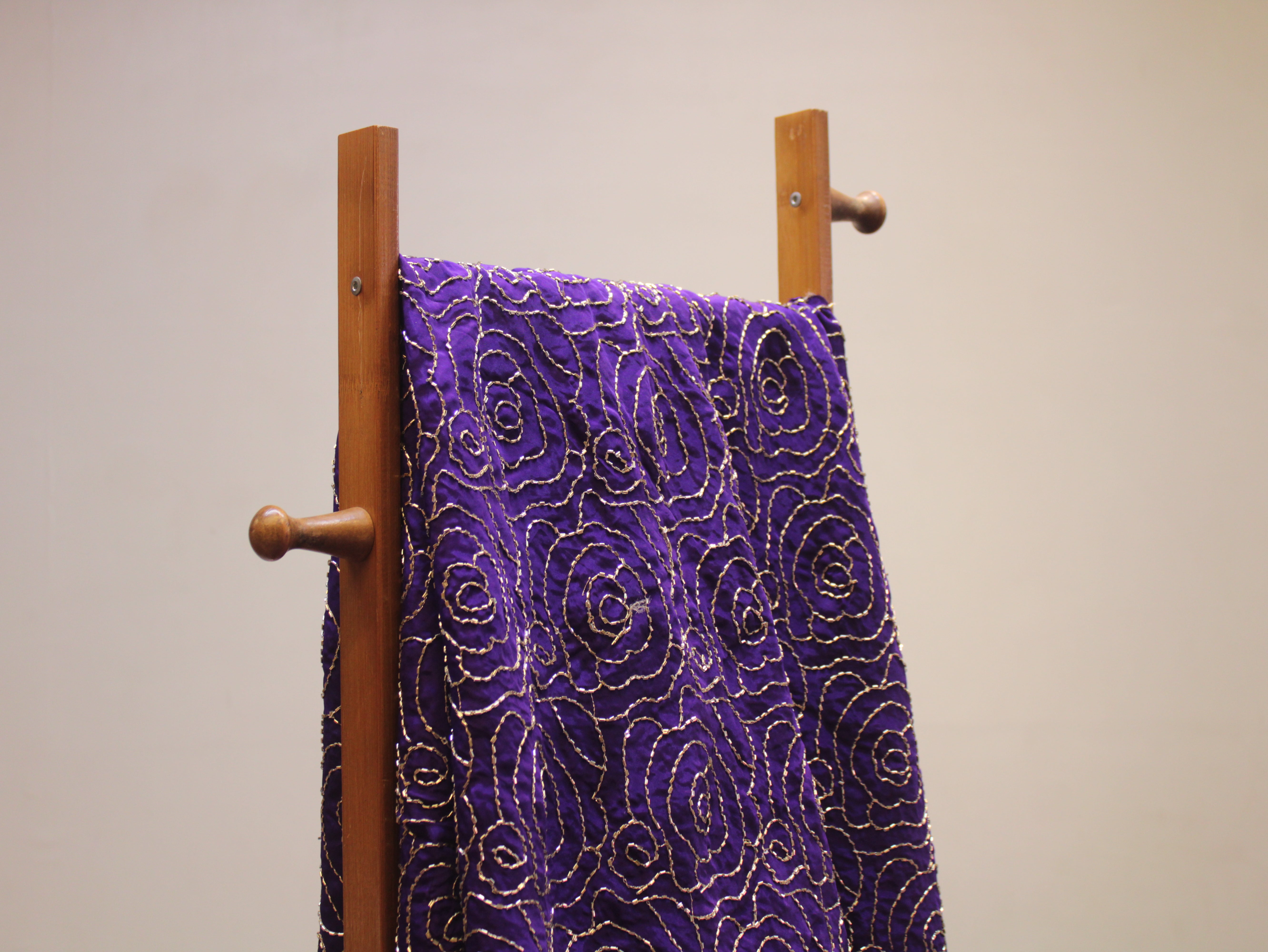 Pure Natural Crepe Fabric with Premium Pipe Beads Work - Purple