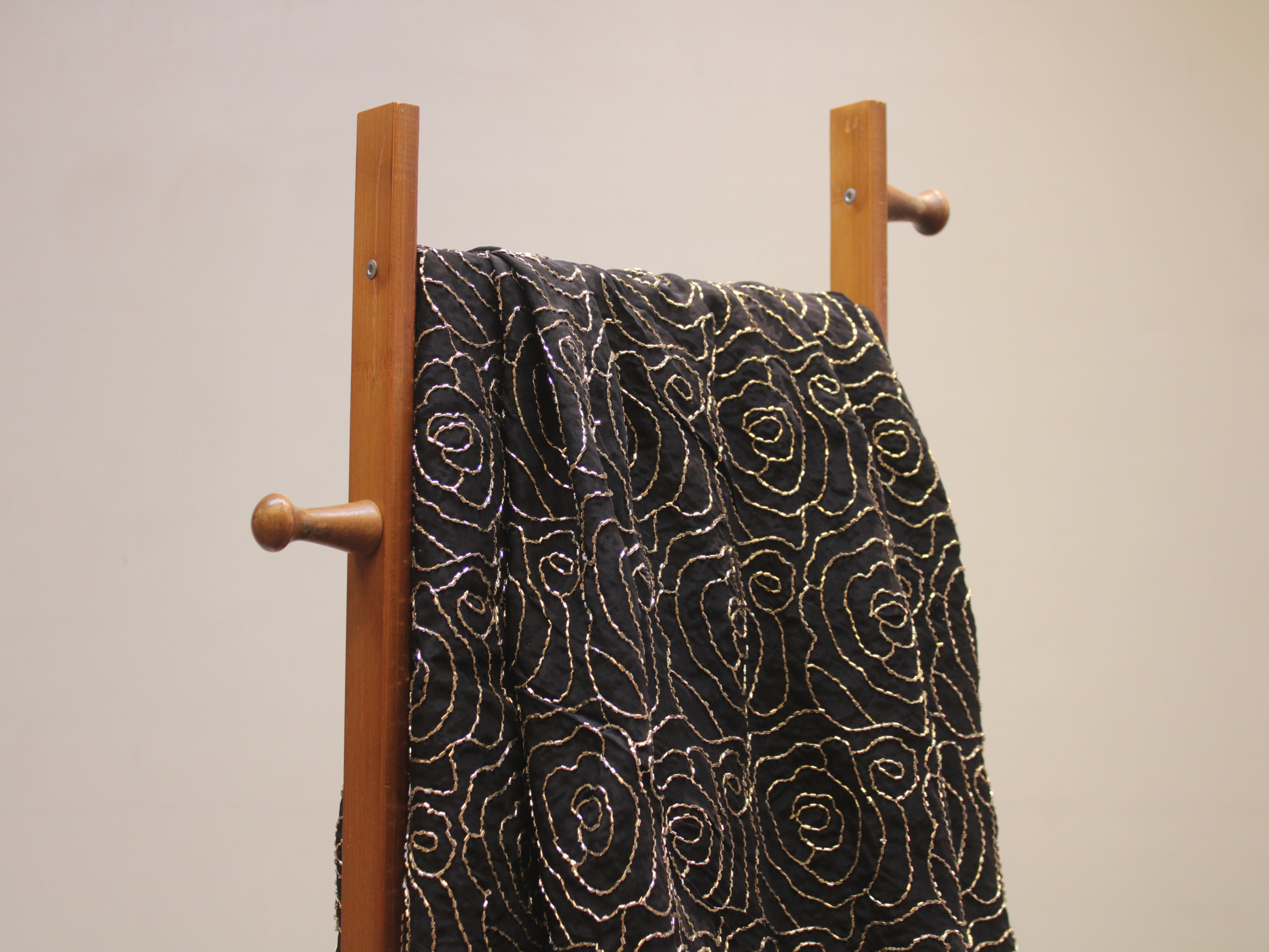 Pure Natural Crepe Fabric with Premium Pipe Beads Work - Black