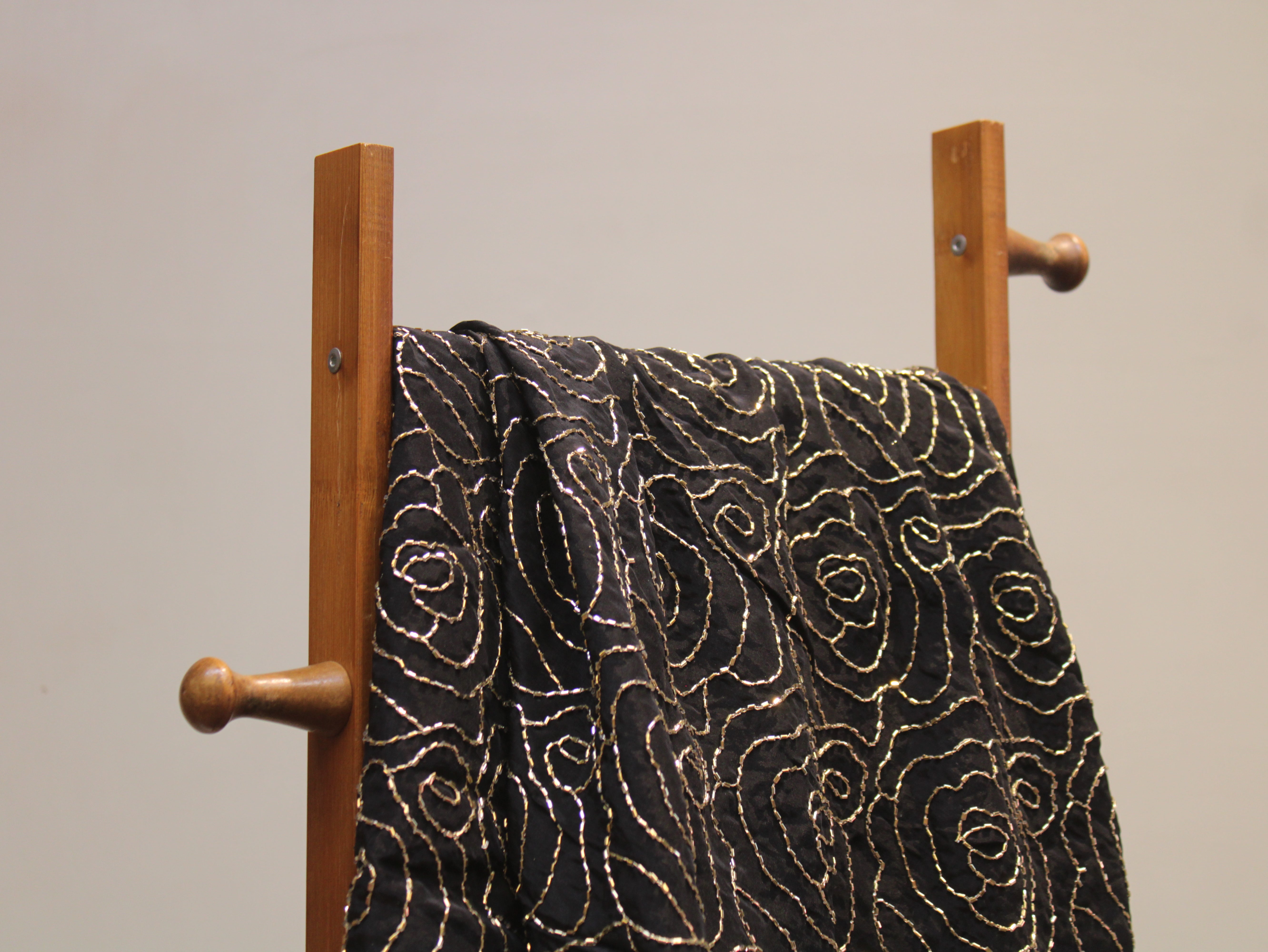 Pure Natural Crepe Fabric with Premium Pipe Beads Work - Black