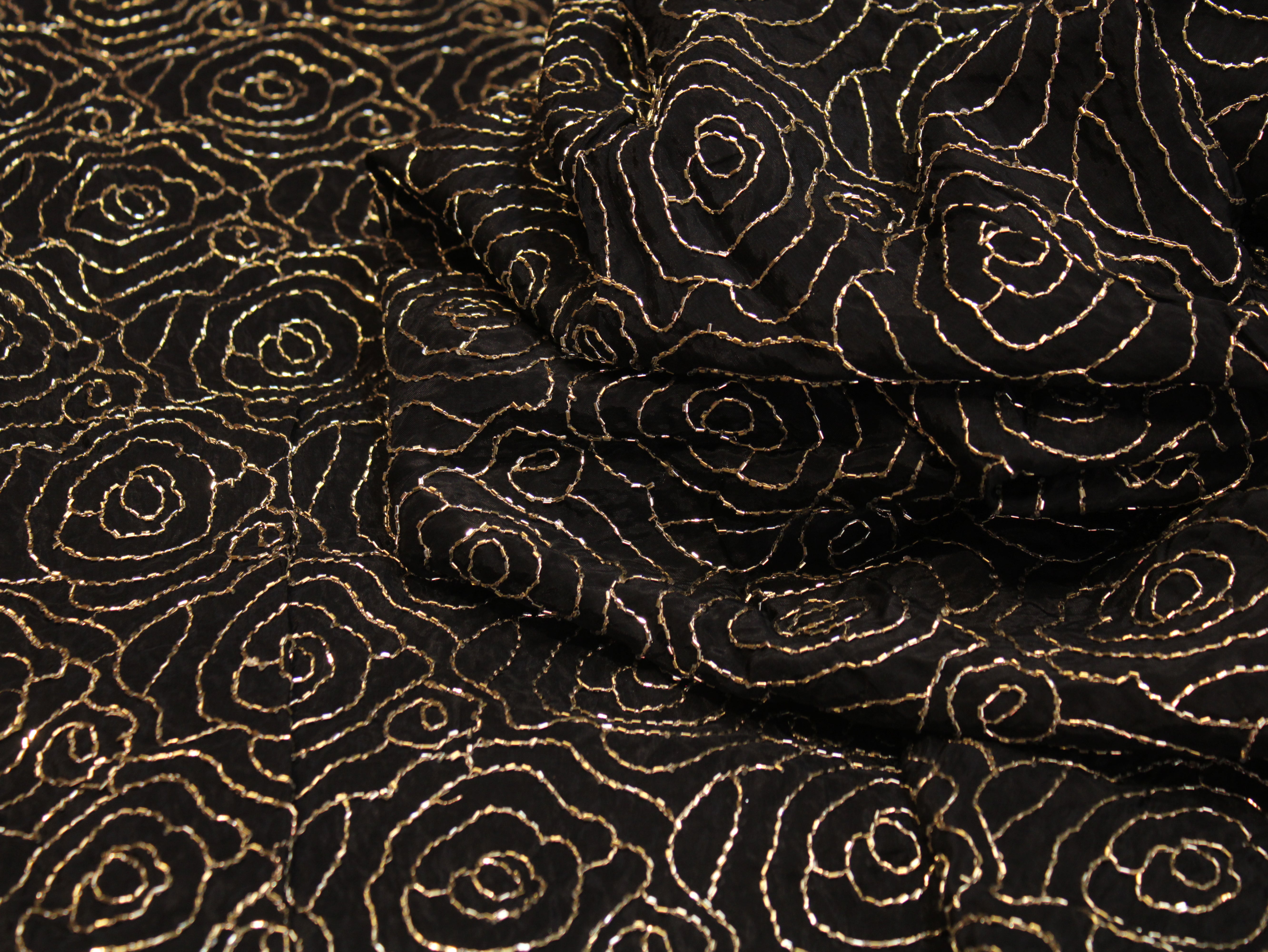 Pure Natural Crepe Fabric with Premium Pipe Beads Work - Black