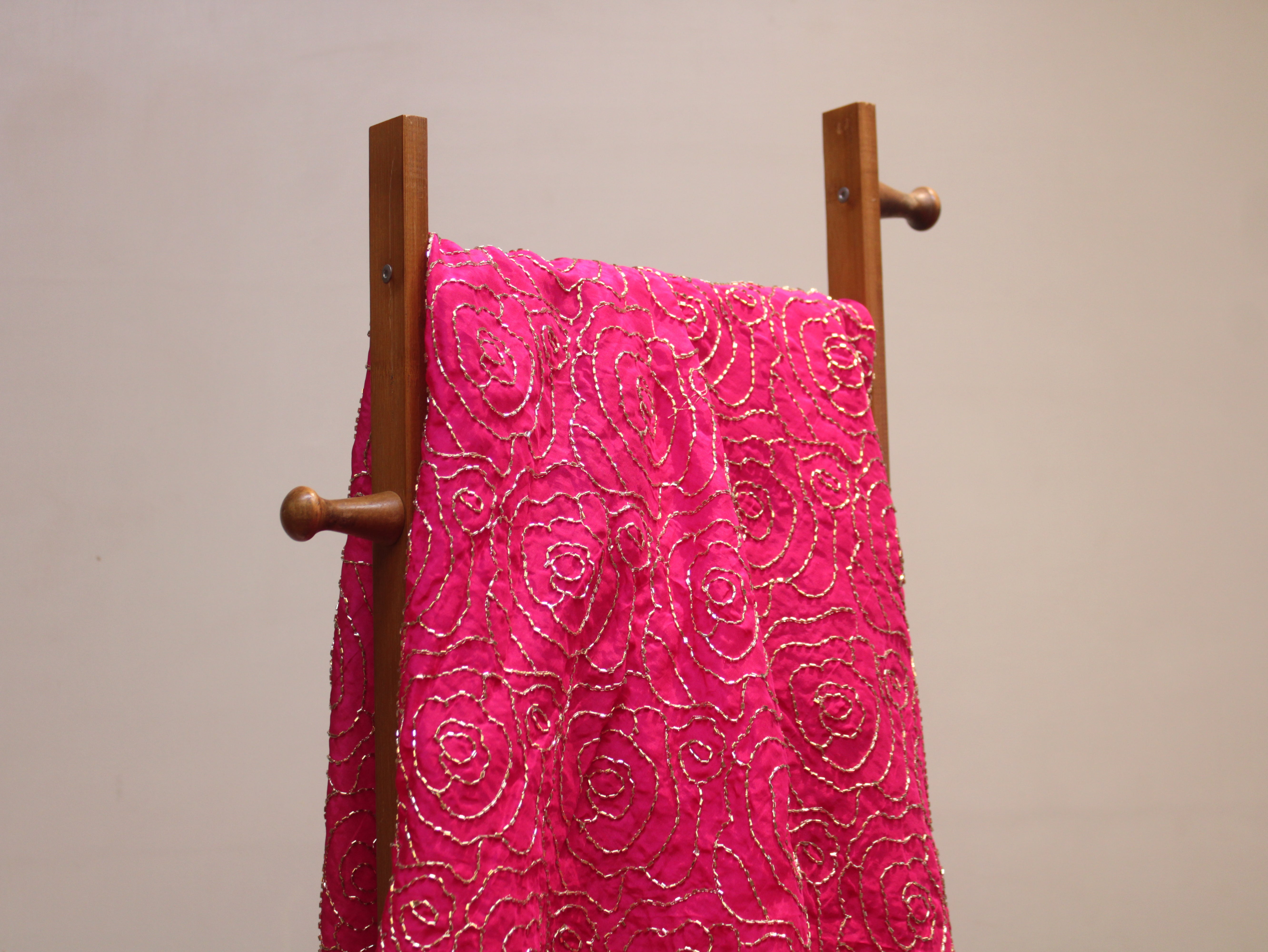 Pure Natural Crepe Fabric with Premium Pipe Beads Work - Rani