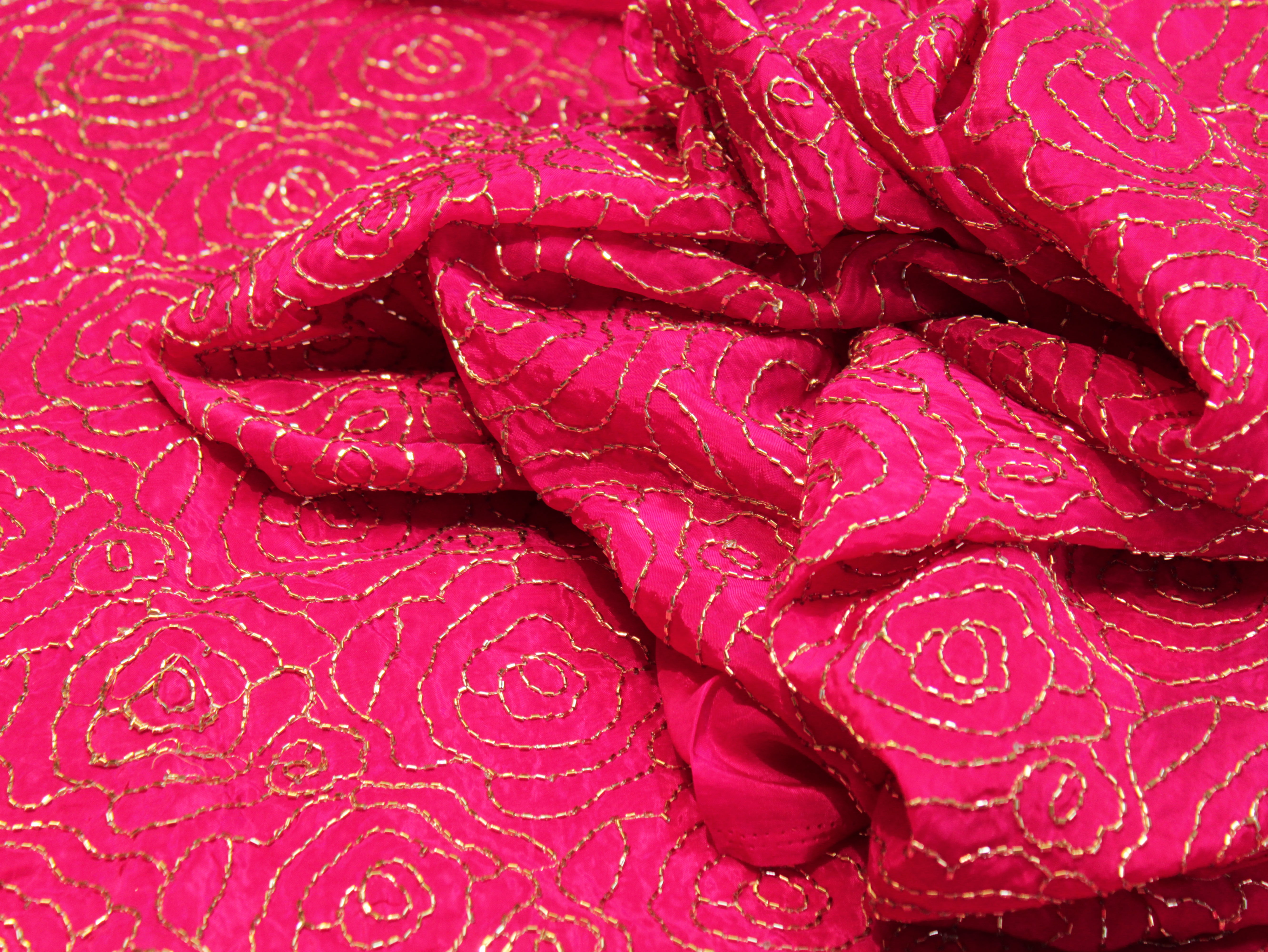 Pure Natural Crepe Fabric with Premium Pipe Beads Work - Rani