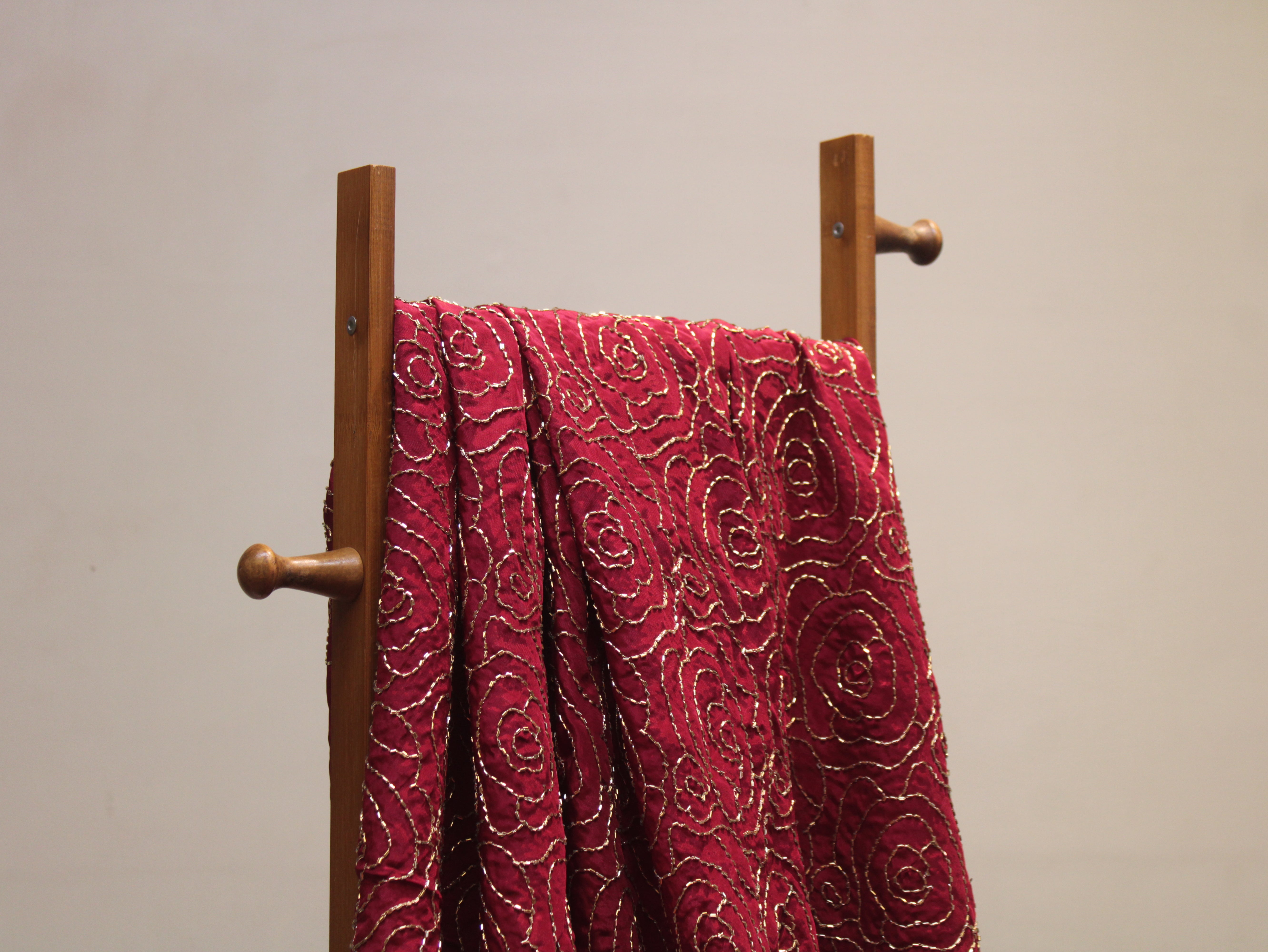 Pure Natural Crepe Fabric with Premium Pipe Beads Work - Maroon