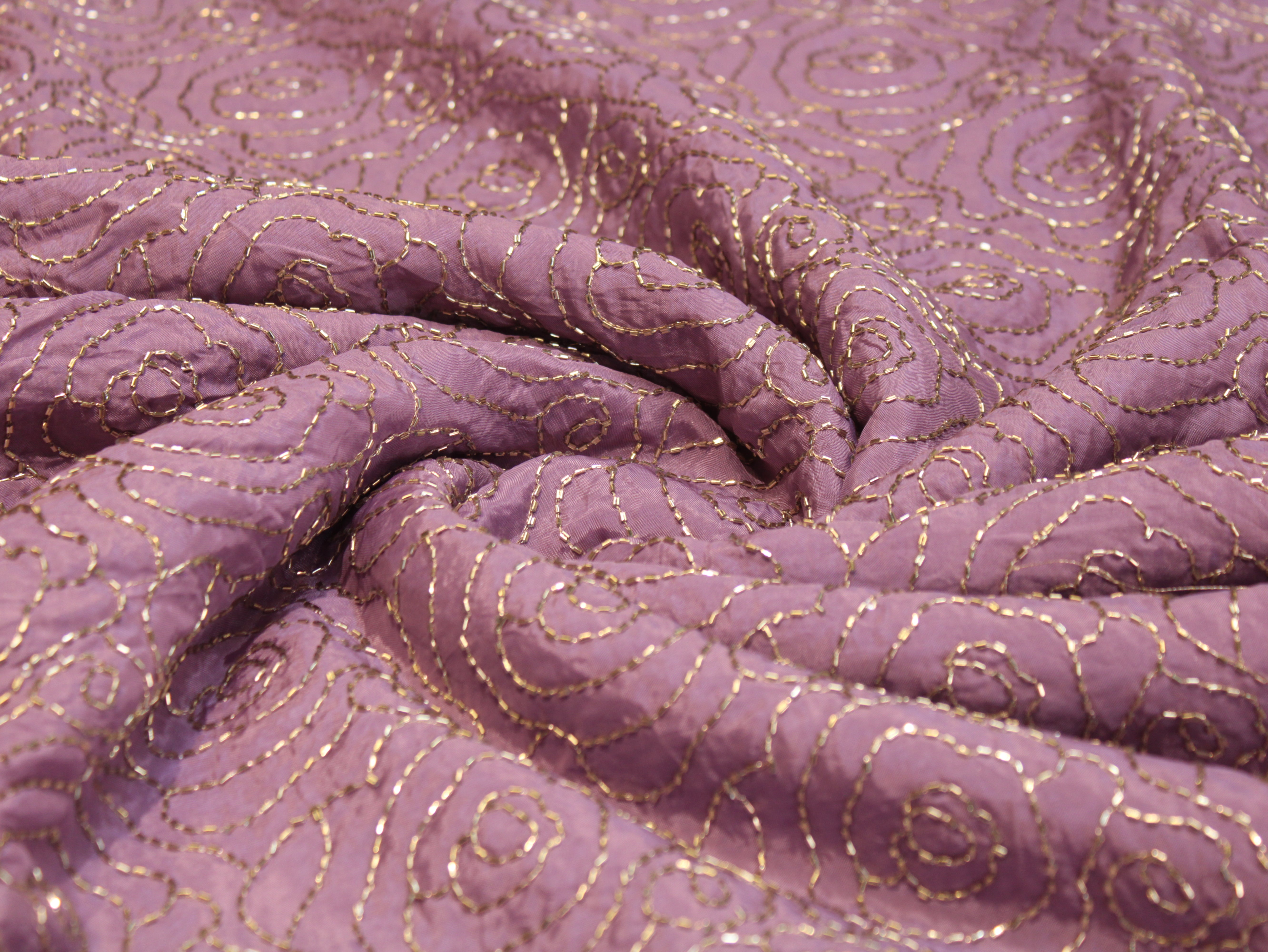 Pure Natural Crepe Fabric with Premium Pipe Beads Work - Light Purple