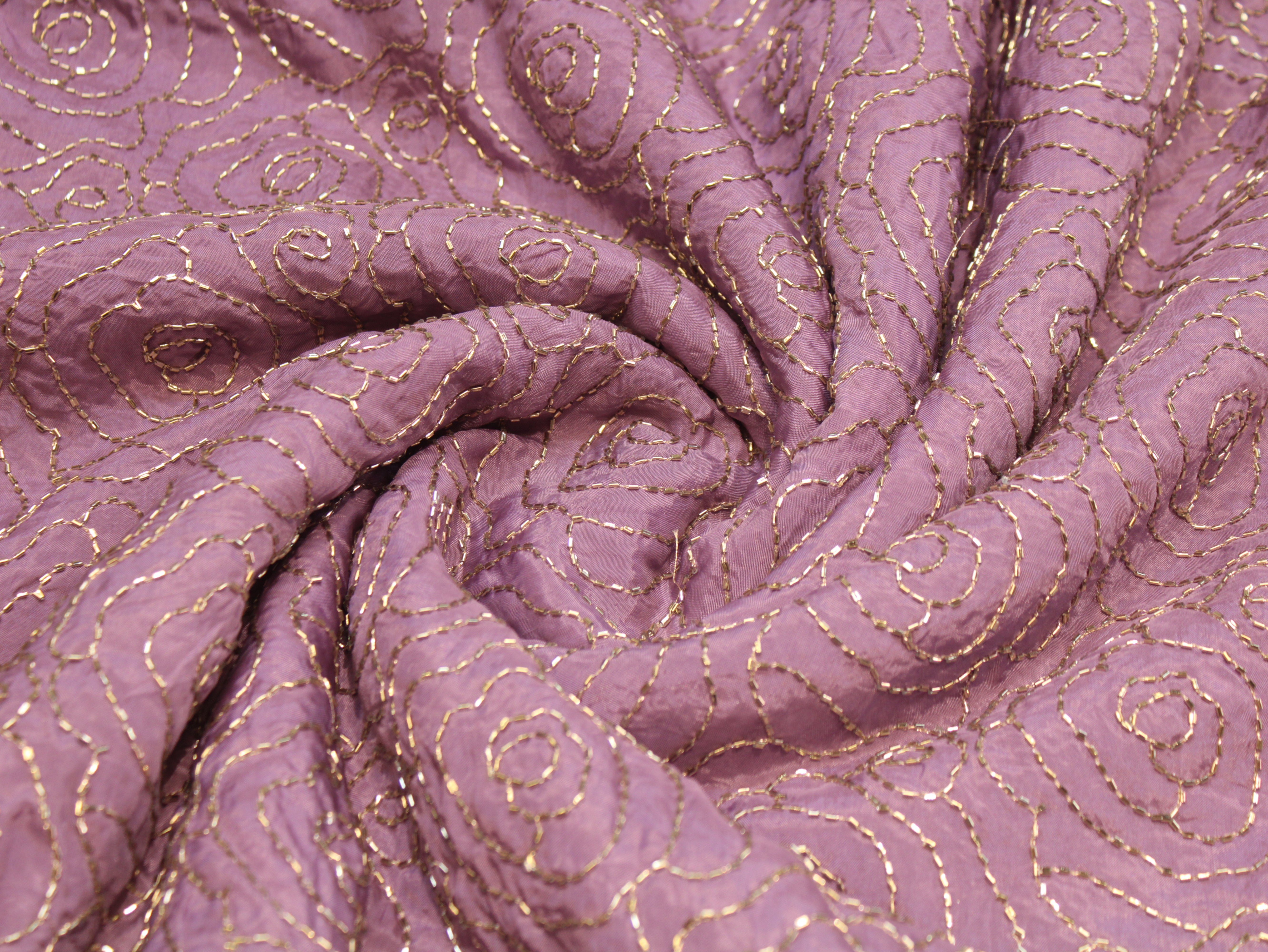 Pure Natural Crepe Fabric with Premium Pipe Beads Work - Light Purple