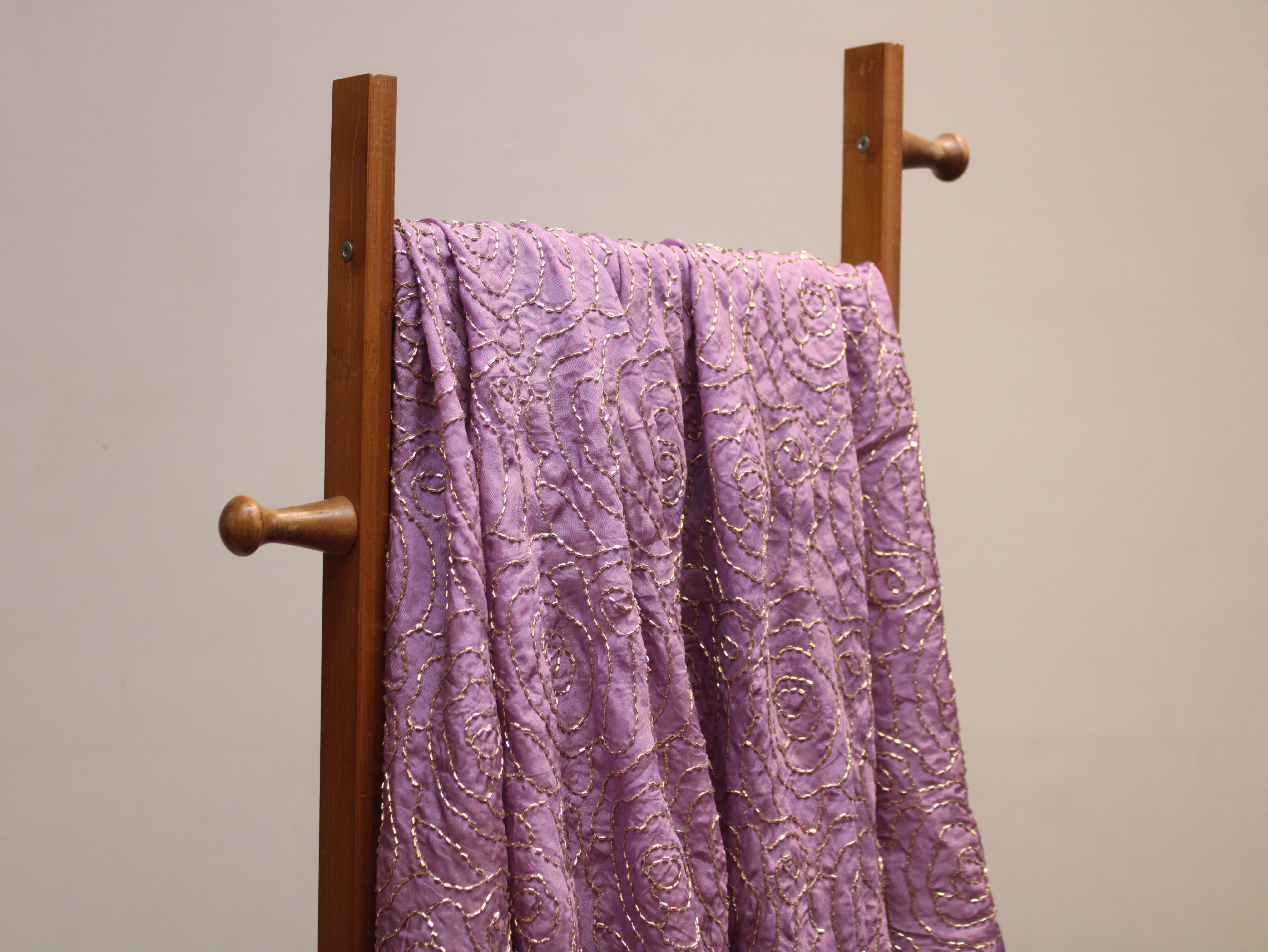 Pure Natural Crepe Fabric with Premium Pipe Beads Work - Light Purple