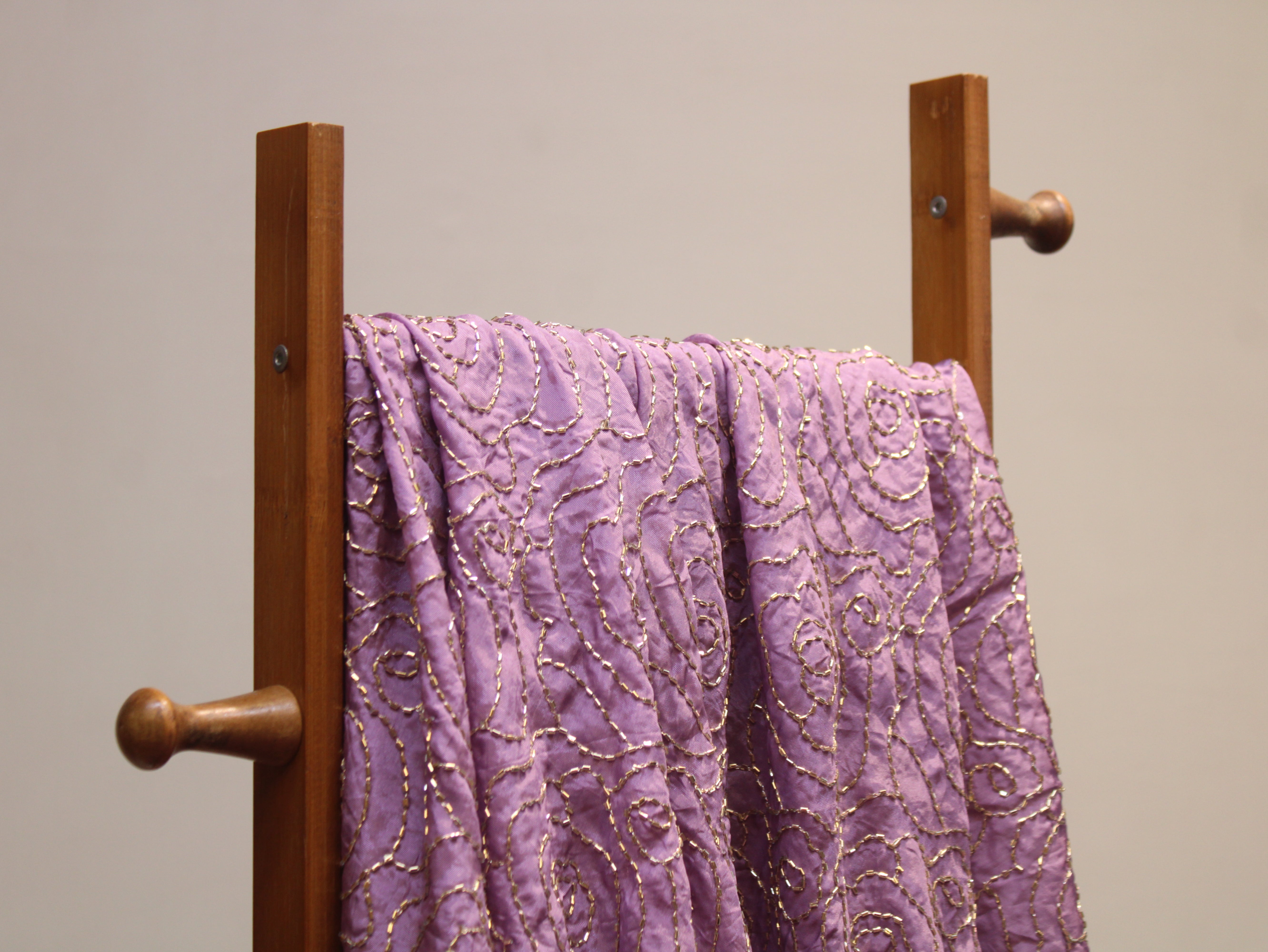 Pure Natural Crepe Fabric with Premium Pipe Beads Work - Light Purple