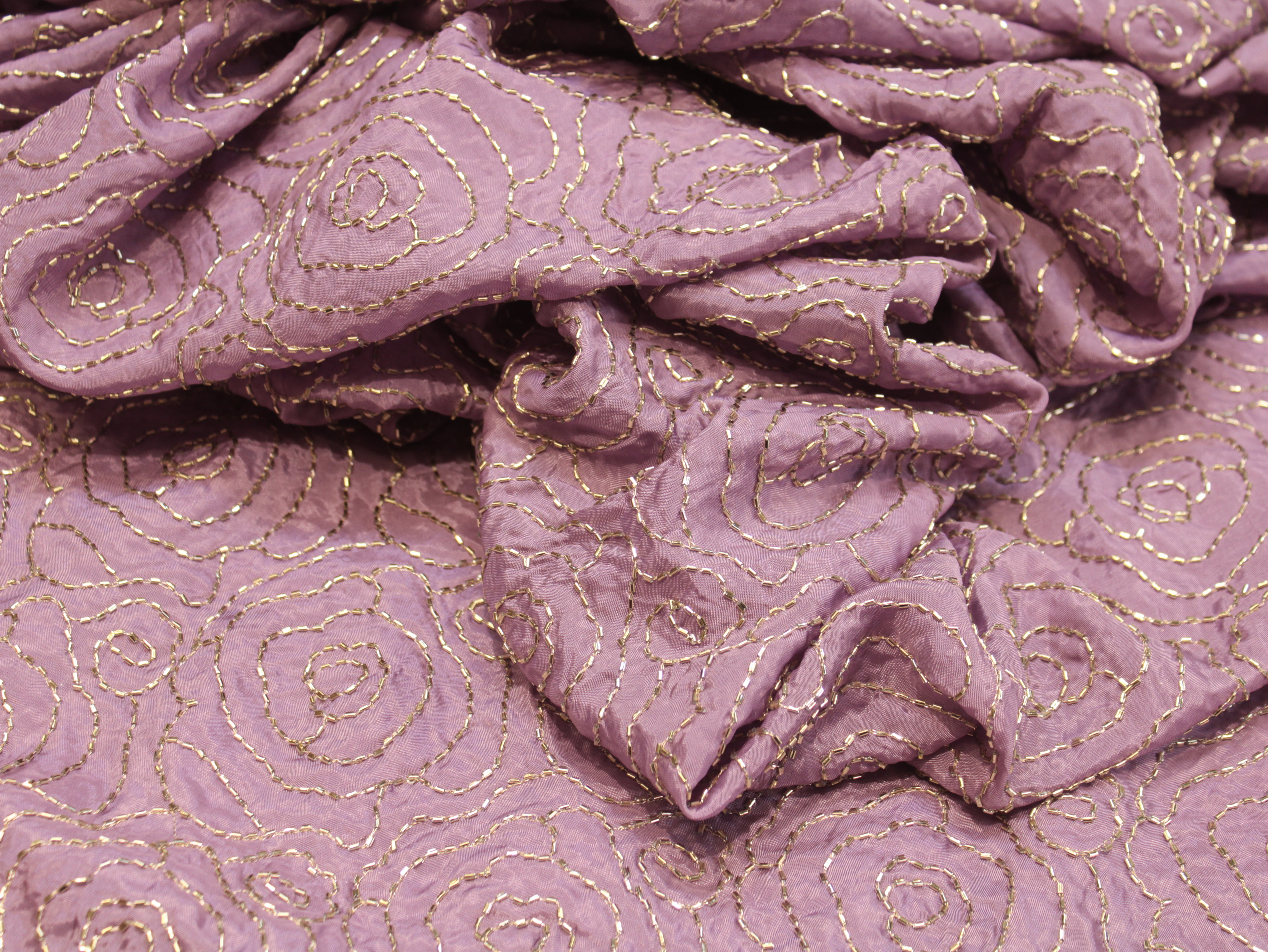 Pure Natural Crepe Fabric with Premium Pipe Beads Work - Light Purple