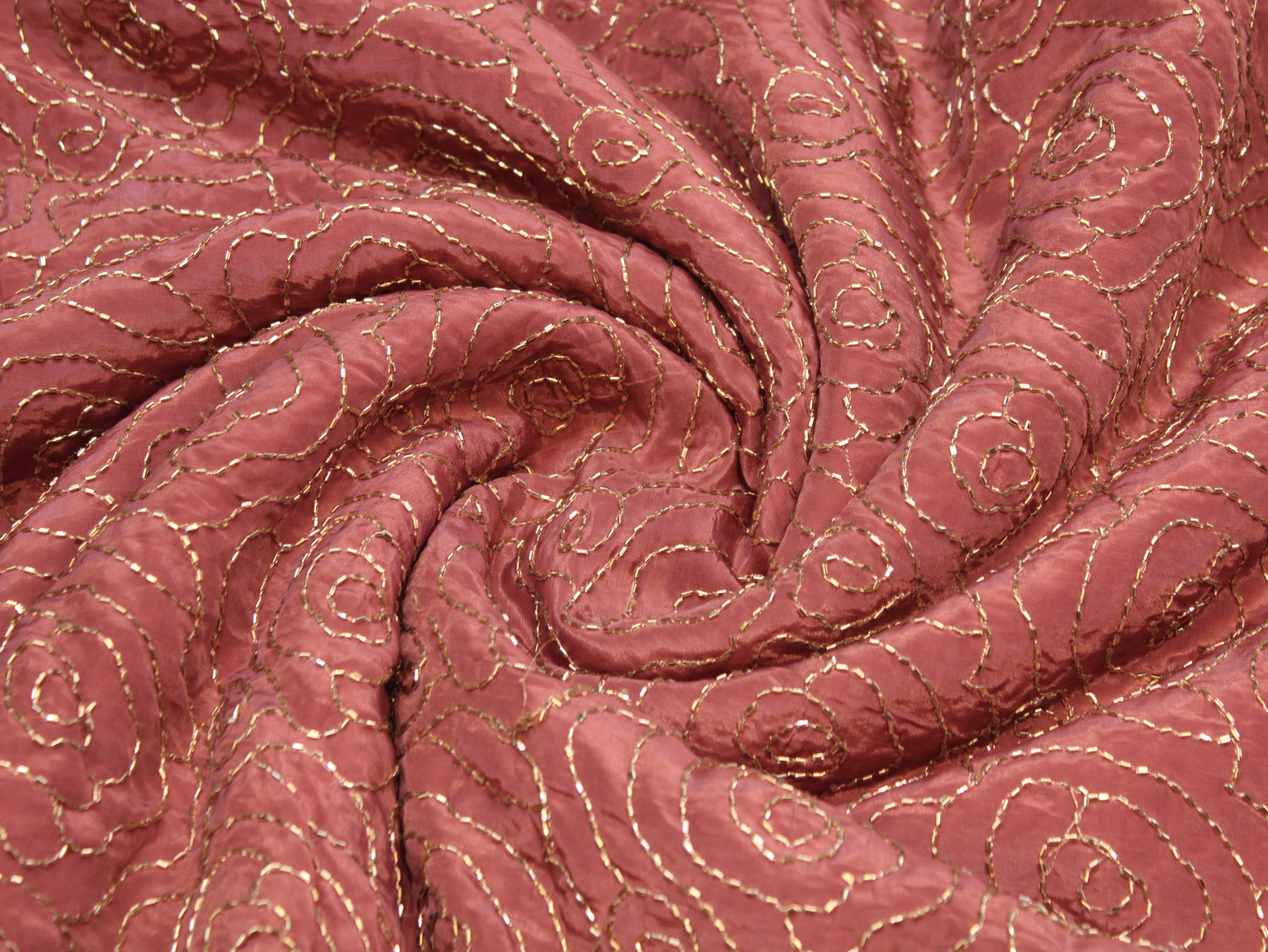 Pure Natural Crepe Fabric with Premium Pipe Beads Work - Dusty Rose